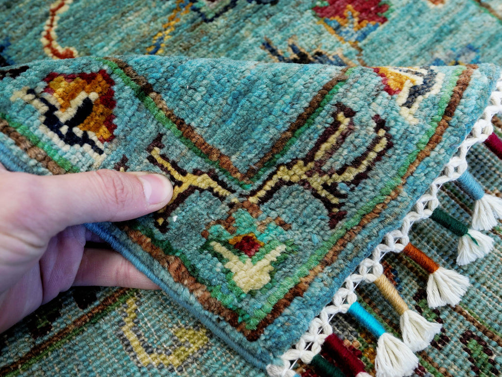 9 Ft Cyan Serapi Runner Rug - Hand Knotted Hallway Rug - Persian Design
