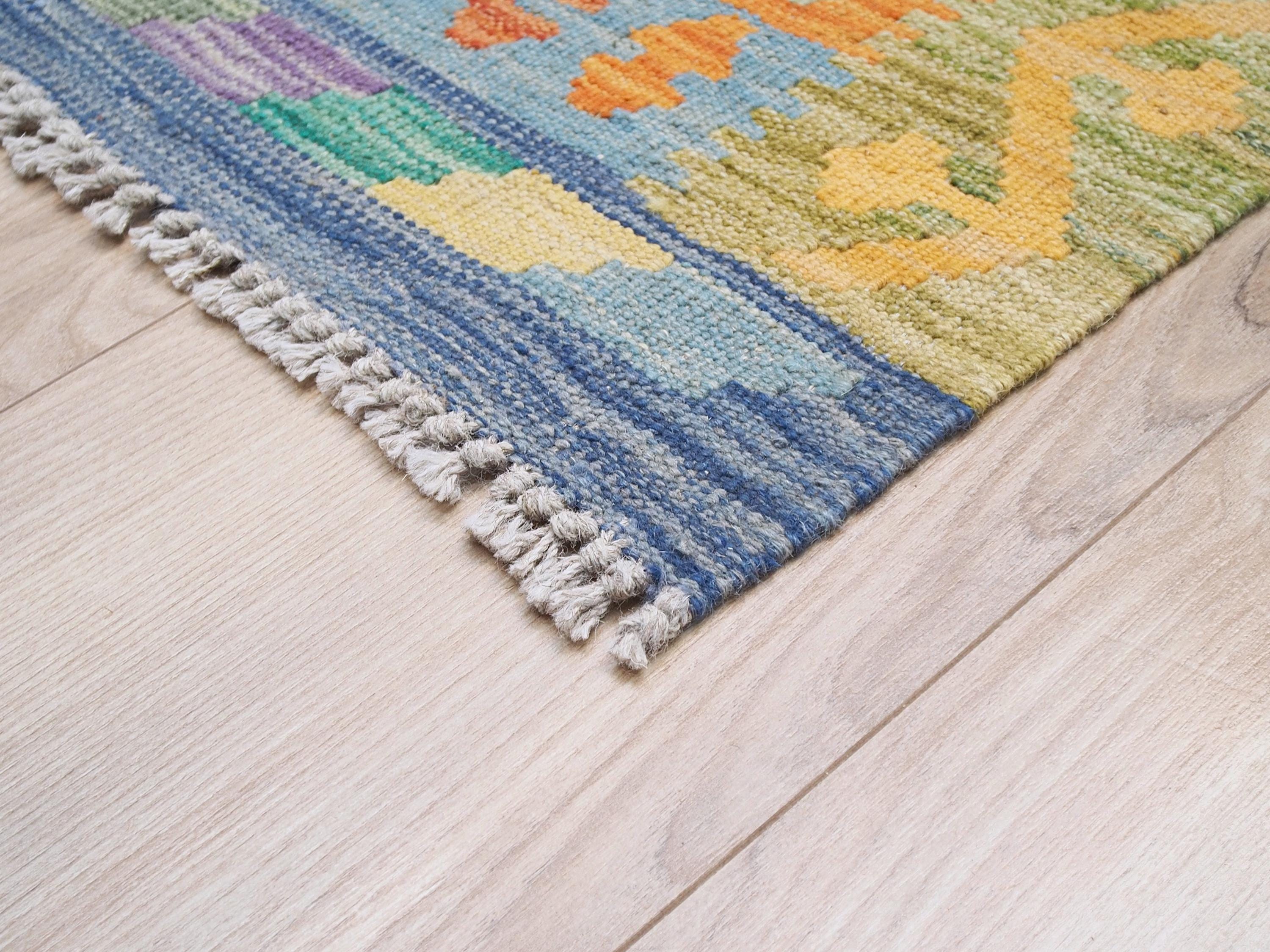 6x8 Ft Green Scandinavian Kilim Rug - Tribal Area Rug