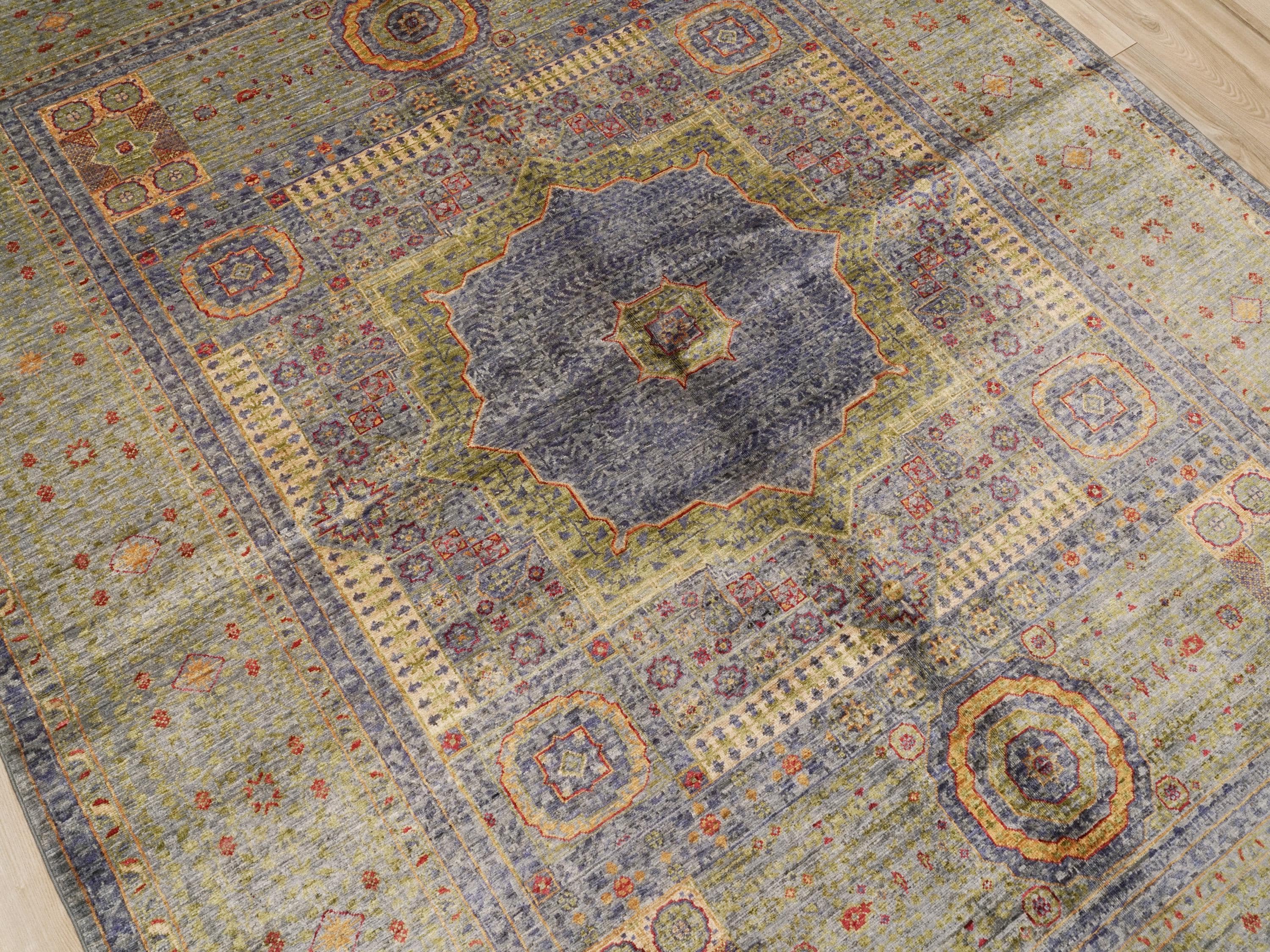 6x8 Ft Light Green Mamluk Rug - Hand Knotted Oriental Rug