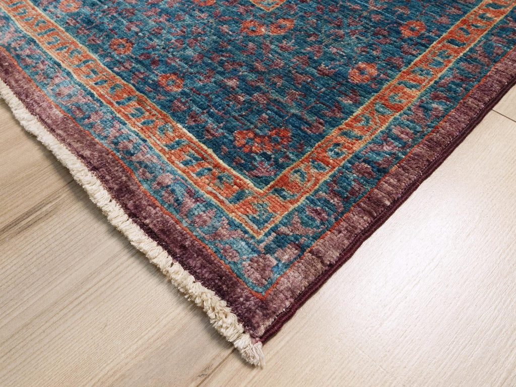 6x8 Ft Blue Mamluk Rug - Hand Knotted Oriental Rug - Geometric Design