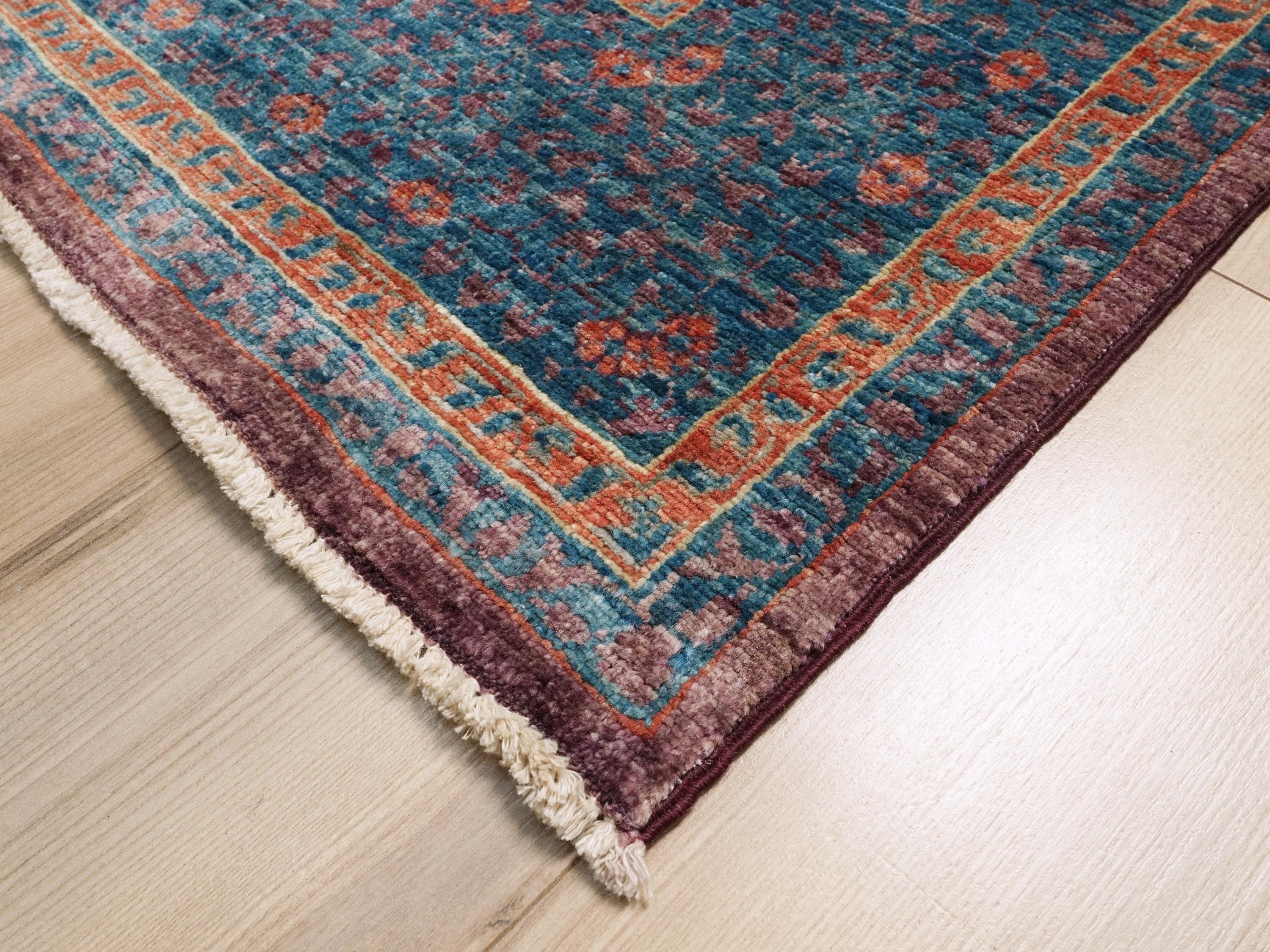 6x8 Ft Blue Mamluk Rug - Hand Knotted Oriental Rug - Geometric Design