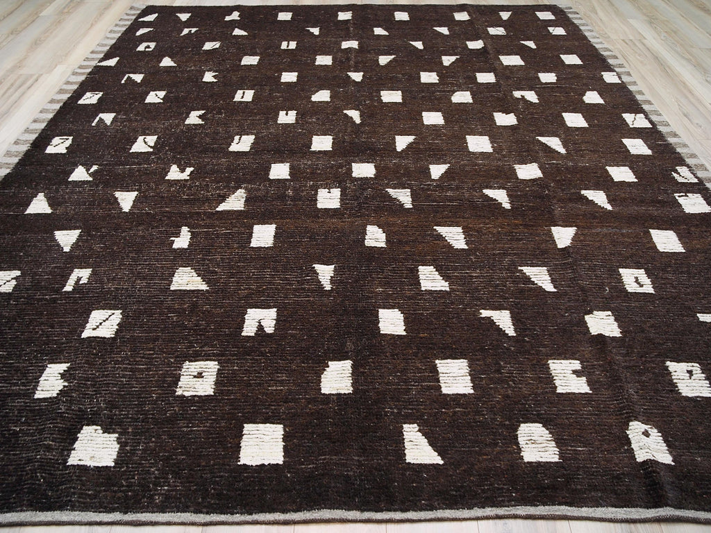 9x12 Ft Dark Brown Moroccan Rug - Hand Knotted Afghan Area Rug