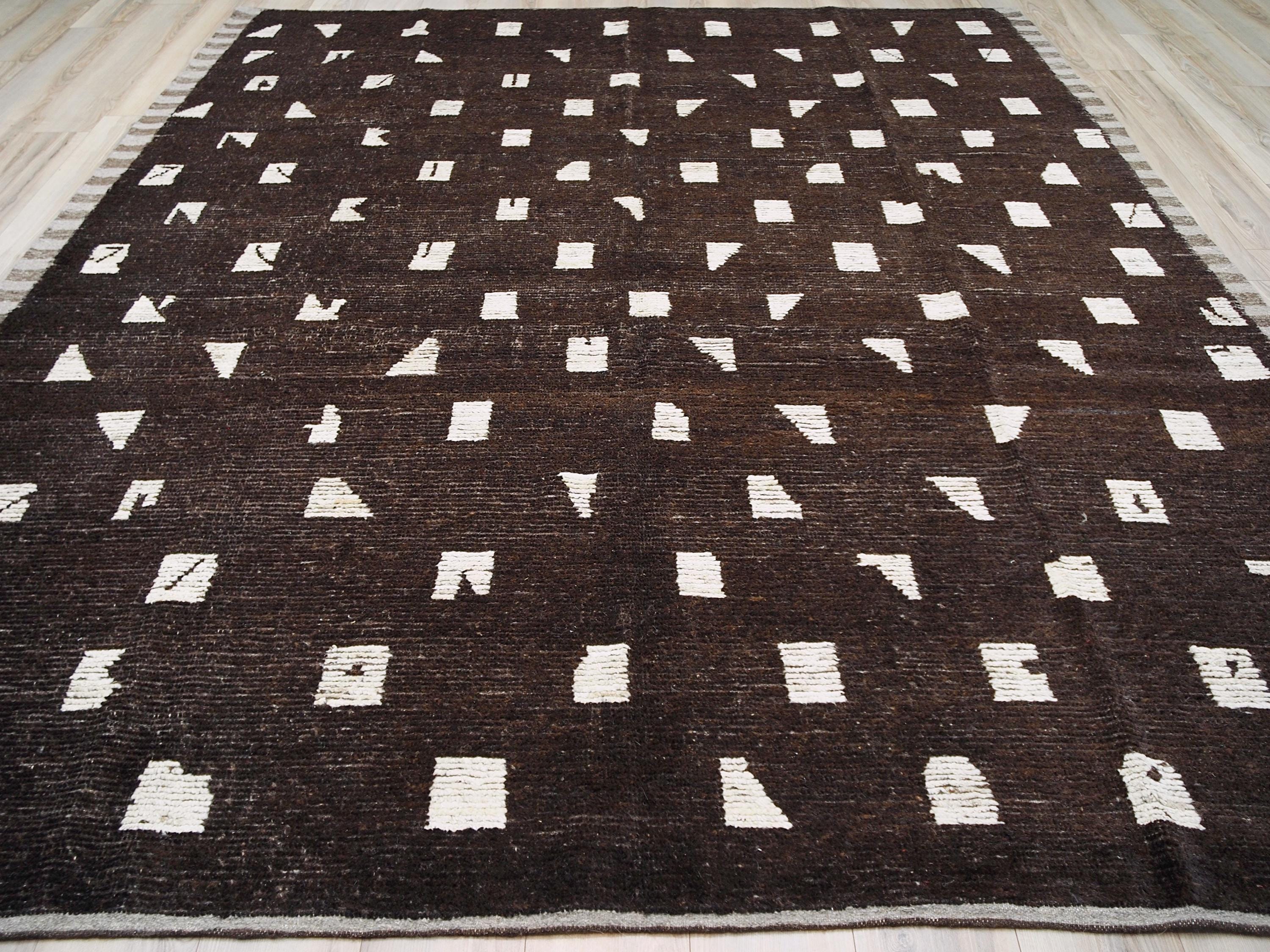 9x12 Ft Dark Brown Moroccan Rug - Hand Knotted Afghan Area Rug