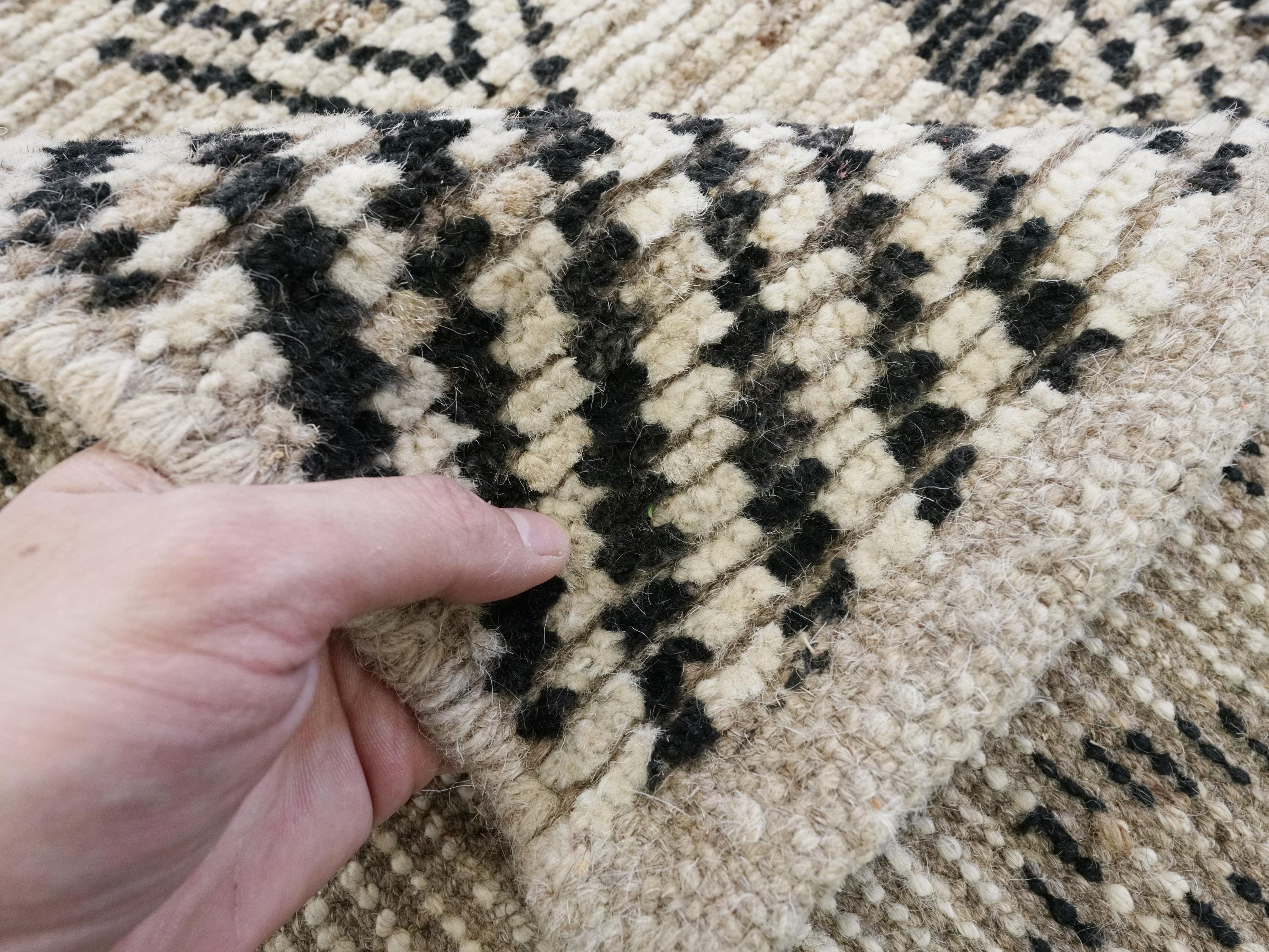 Hand Knotted Beige Moroccan Rug - 7x16 Ft Afghan Wool Runner
