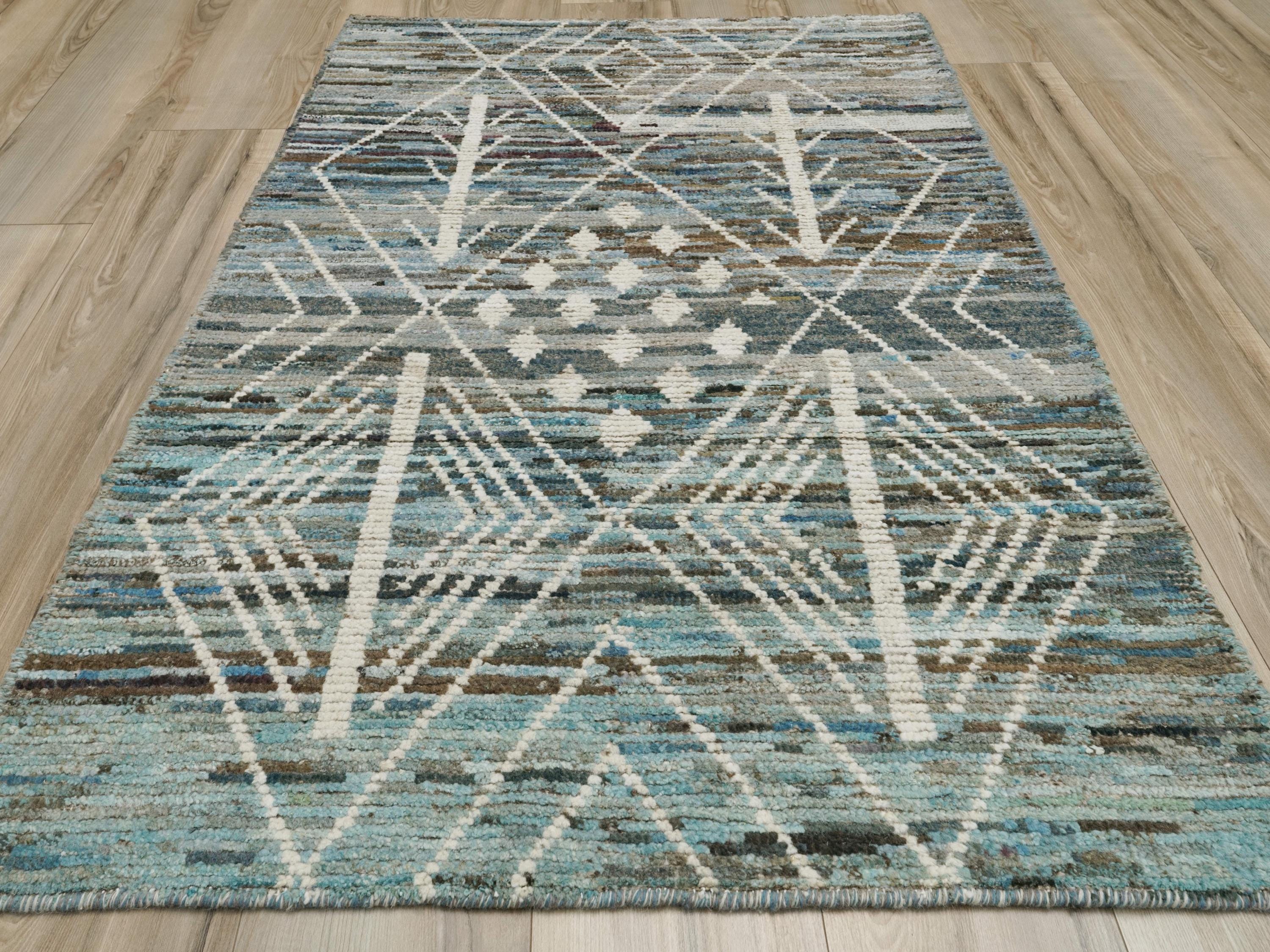 3x5 Ft Blue Moroccan Rug - Hand Knotted Area Rug