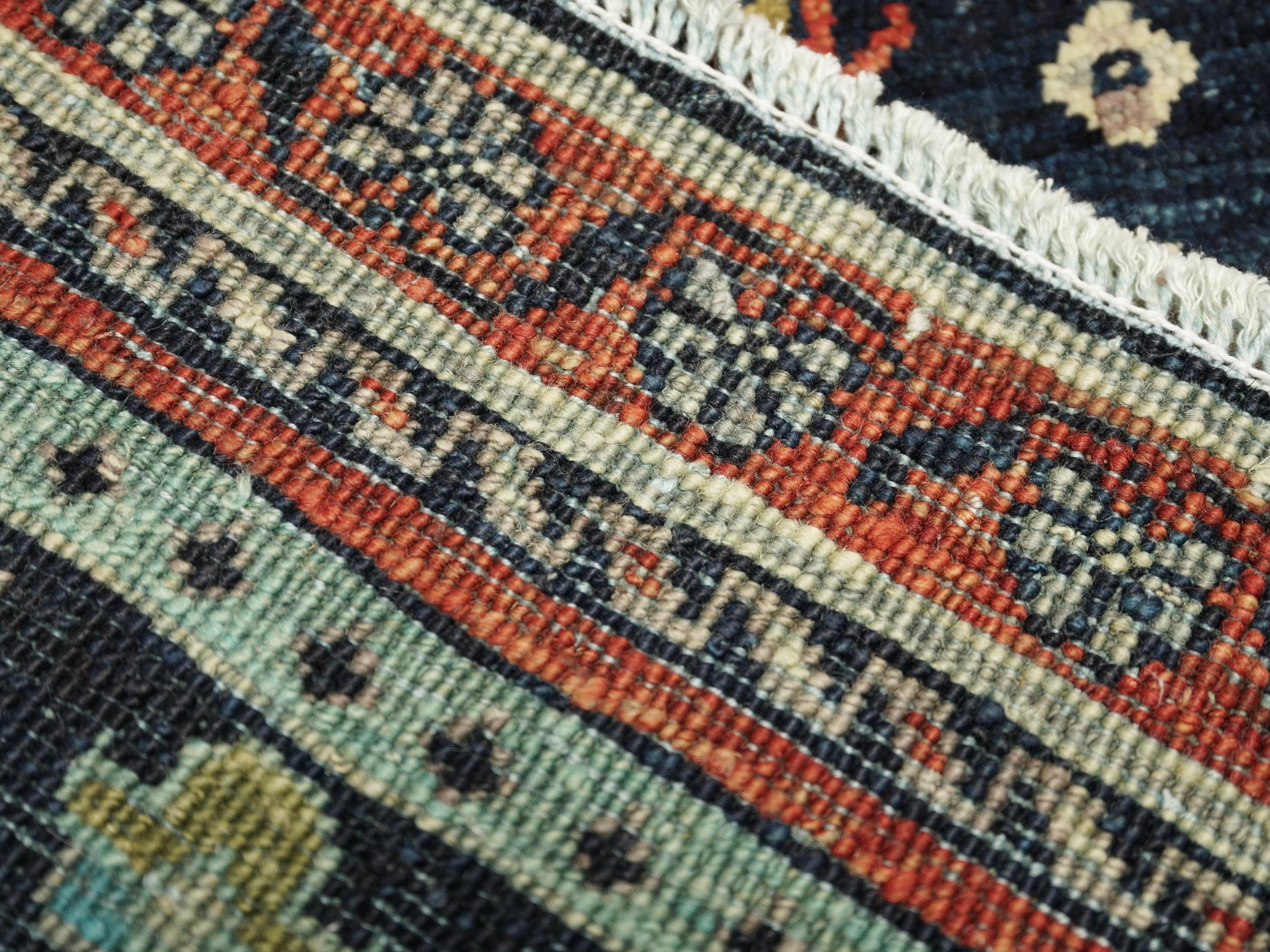 2x3 Ft Handmade Red & Green Heriz Rug - Wool Area Rug