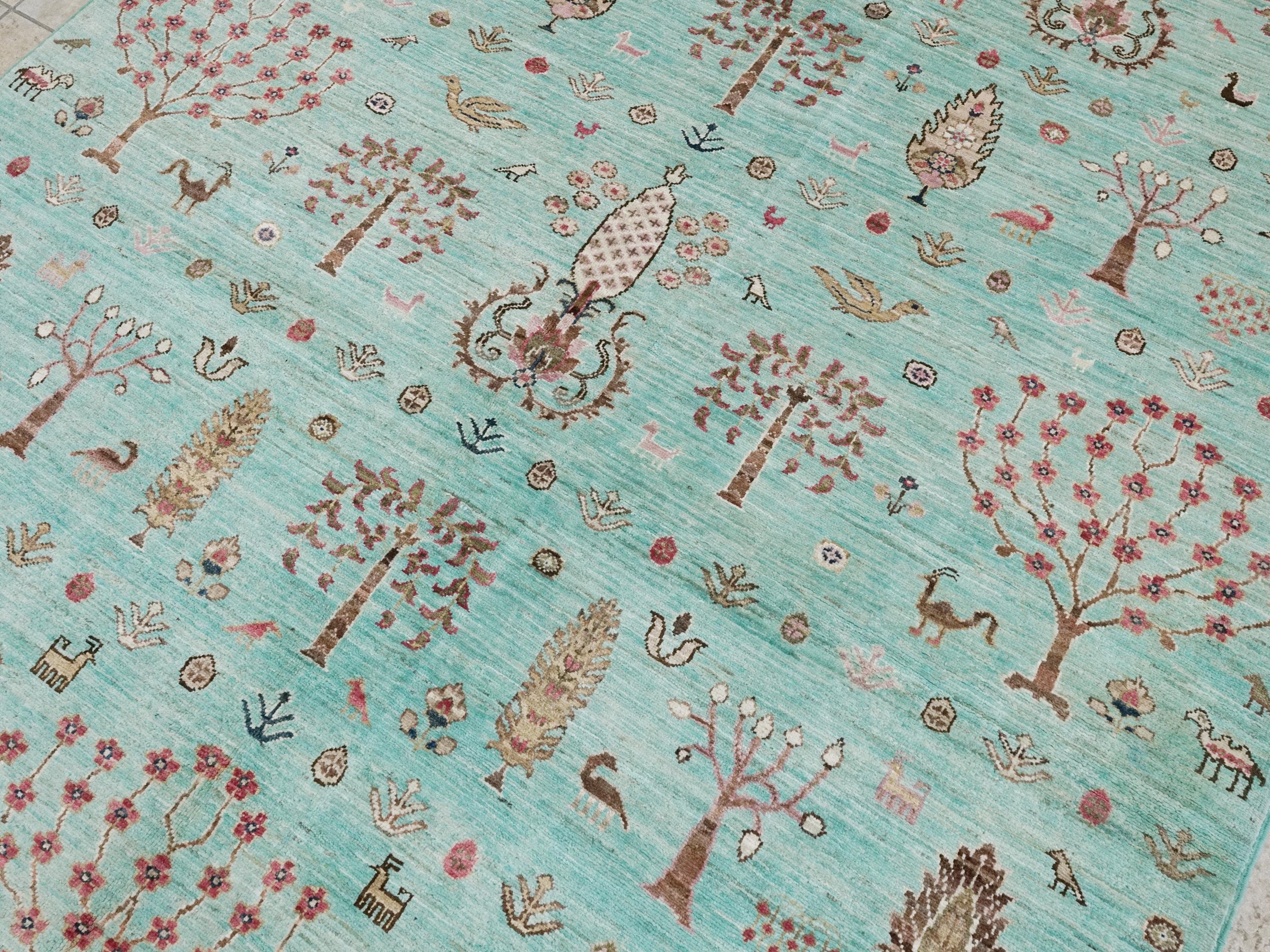 6x8 Ft Hand Knotted Cyan Serapi Rug - Ghazni Wool Persian Rug