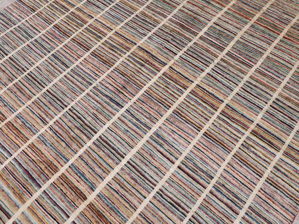6x10 Ft Multicolor Gabbeh Rug - Afghan Wool Area Rug - Striped Contemporary Design