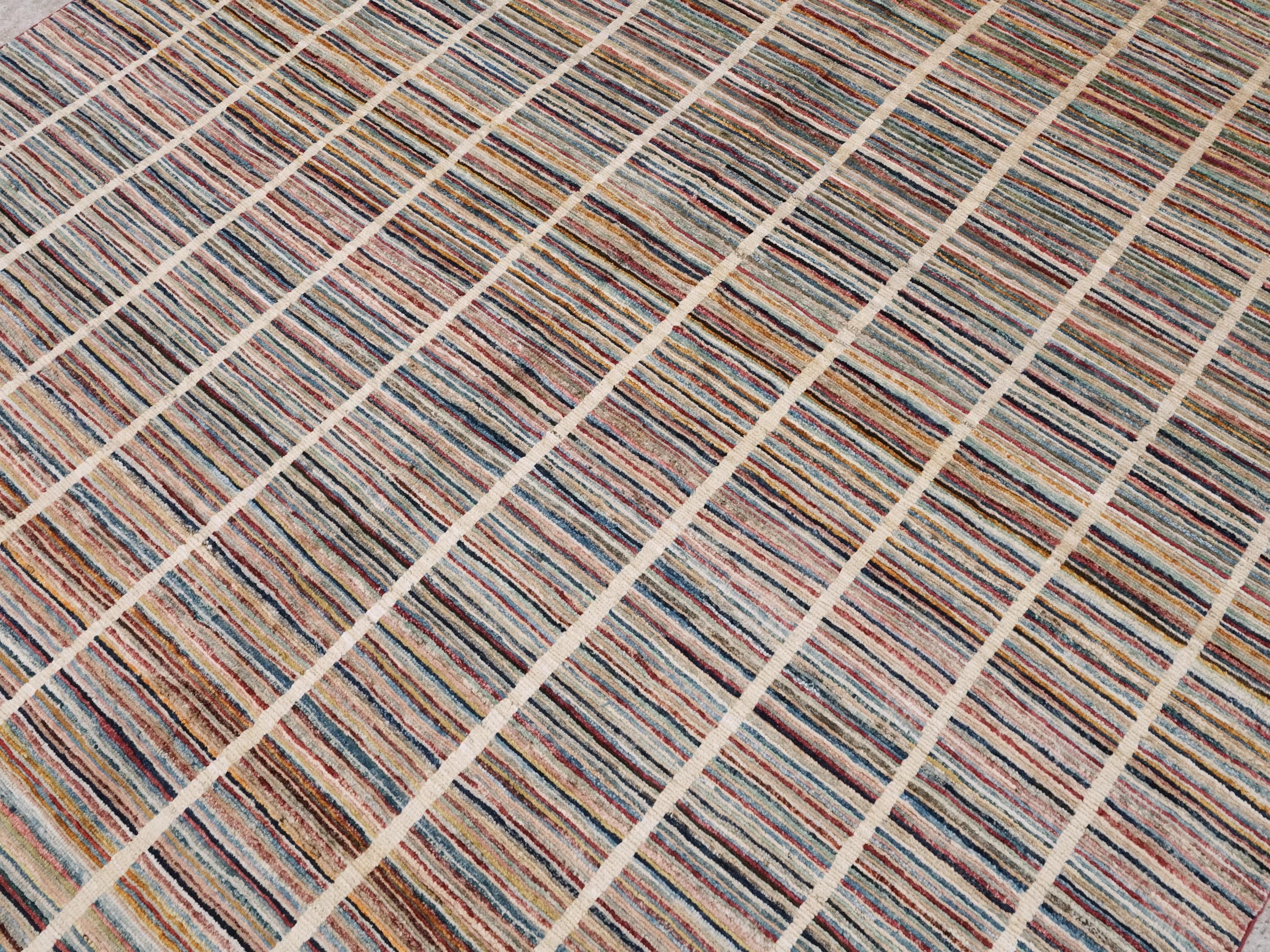 6x10 Ft Multicolor Gabbeh Rug - Afghan Wool Area Rug - Striped Contemporary Design