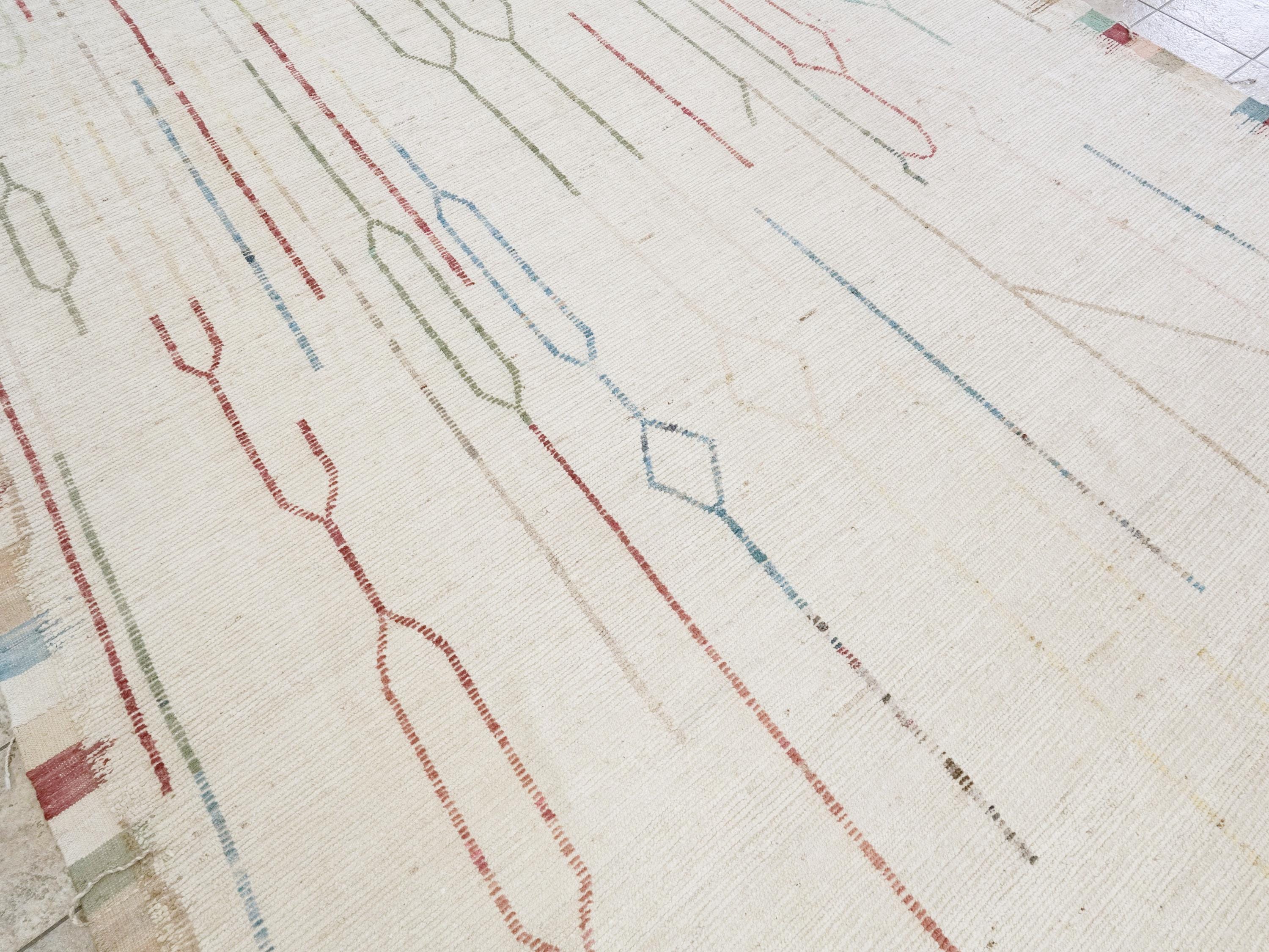 12x15 Ft Afghan Area Rug - Handmade Beige Moroccan Wool Rug