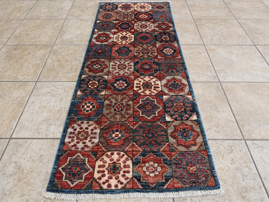 2x5 Ft Blue Mamluk Rug - Hand Knotted Ghazni Wool Runner
