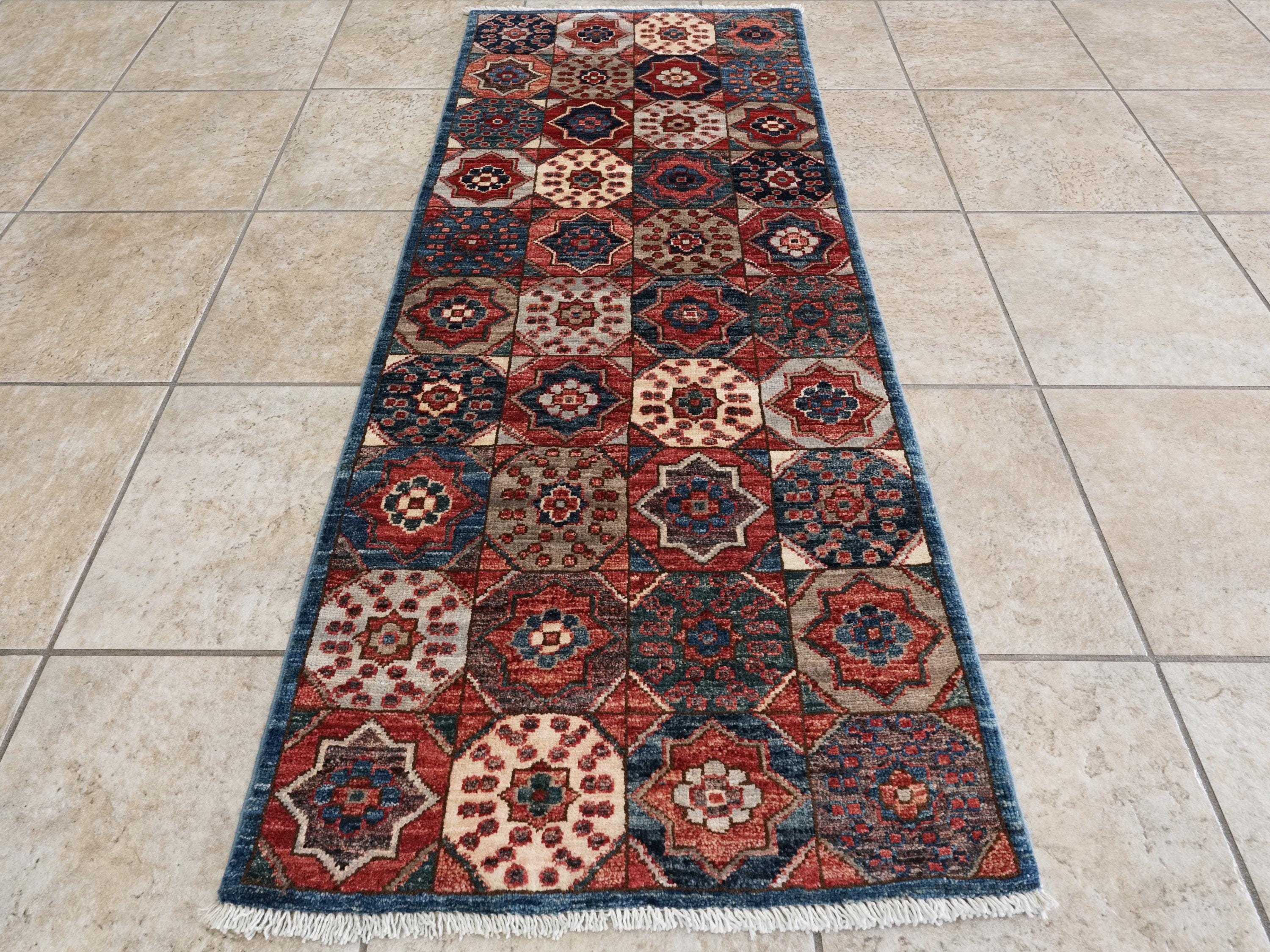 2x5 Ft Blue Mamluk Rug - Hand Knotted Ghazni Wool Runner