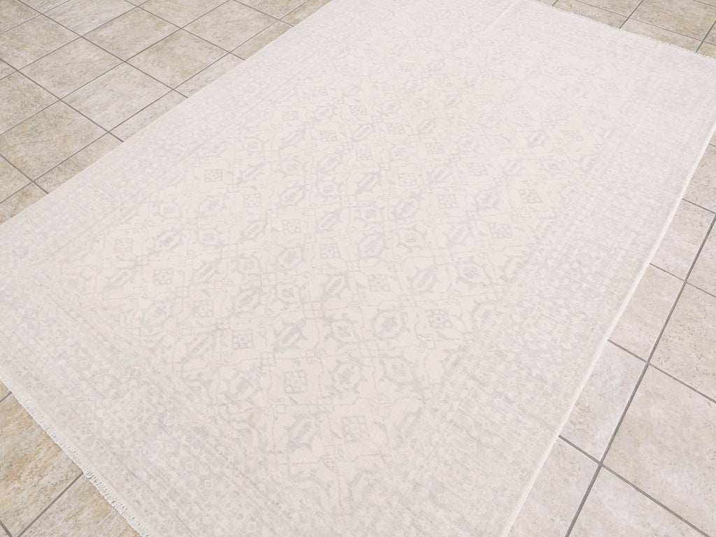 6x9 Ft White Vintage Heriz Rug - Afghan Handmade Area Rug