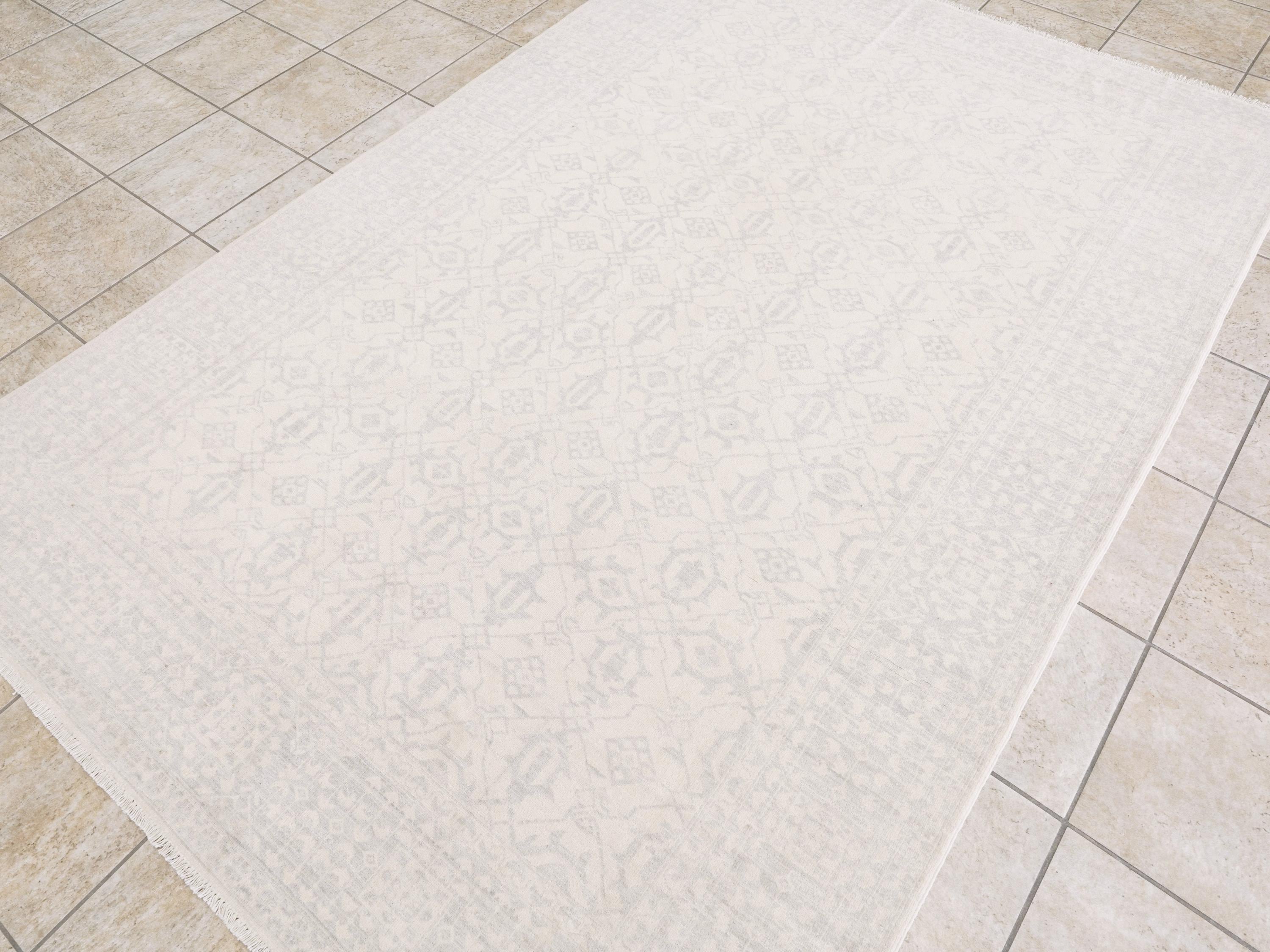 6x9 Ft White Vintage Heriz Rug - Afghan Handmade Area Rug