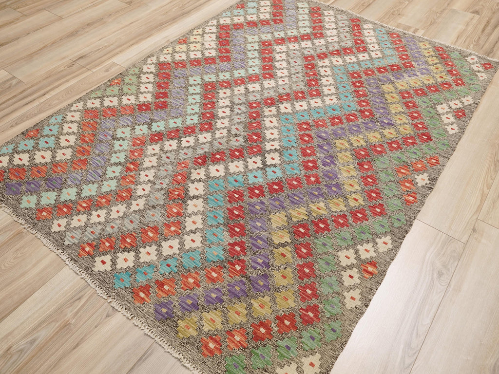 5x7 Ft Colorful Kilim Rug - Afghan Flat Weave