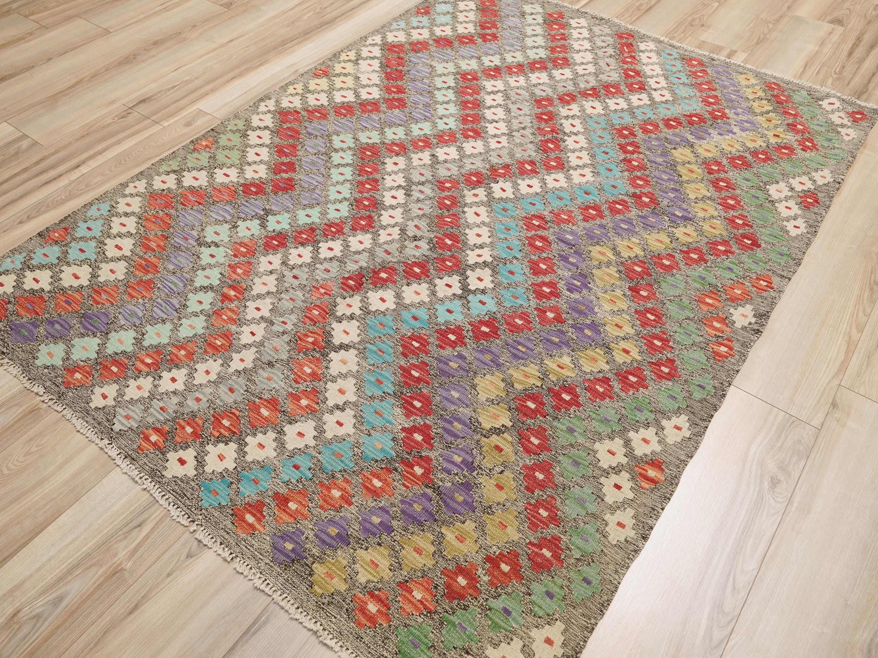 5x7 Ft Colorful Kilim Rug - Afghan Flat Weave