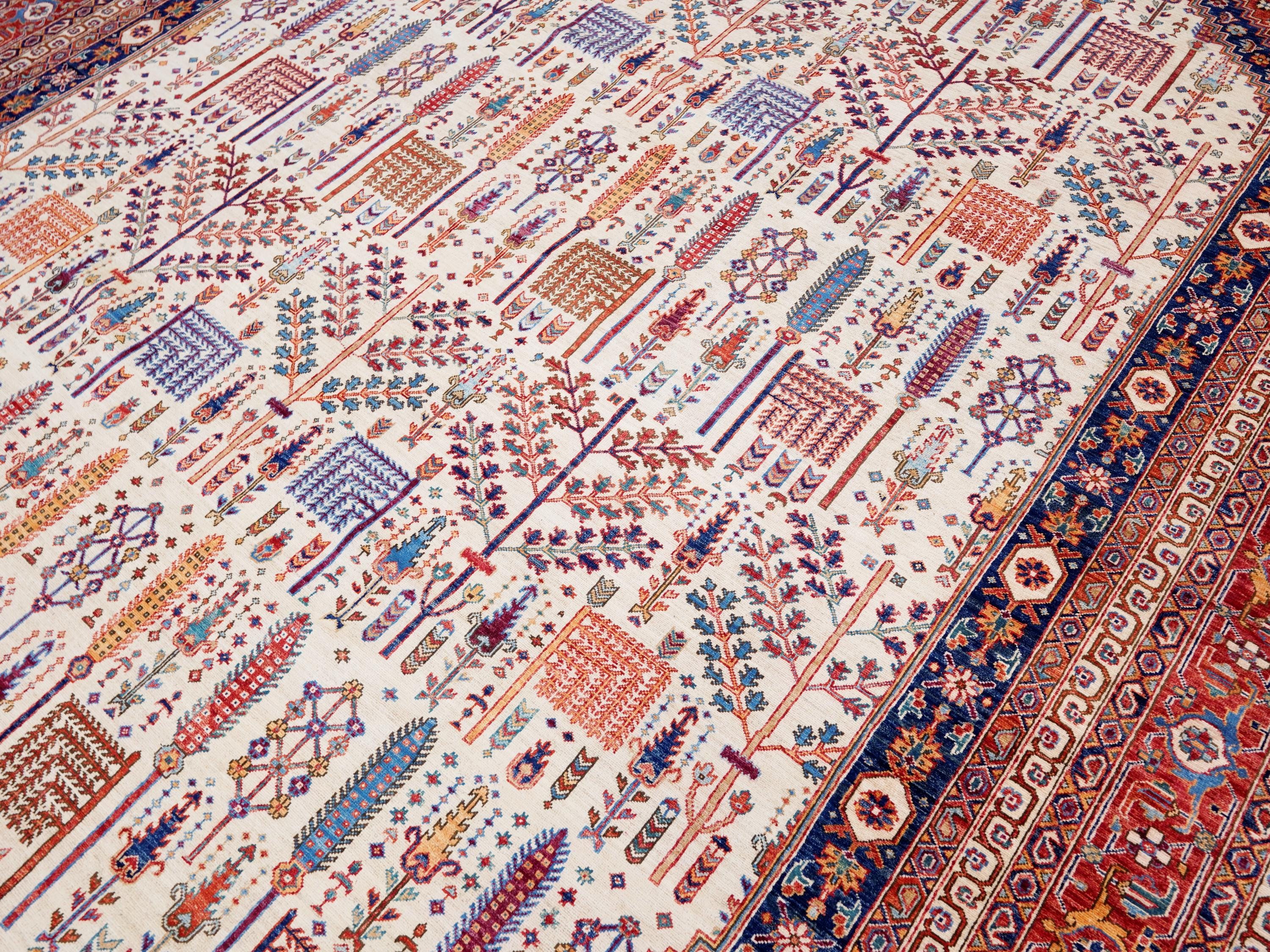 12x15 Ft Hand Knotted Red Heriz Rug - Traditional Oriental Area Rug