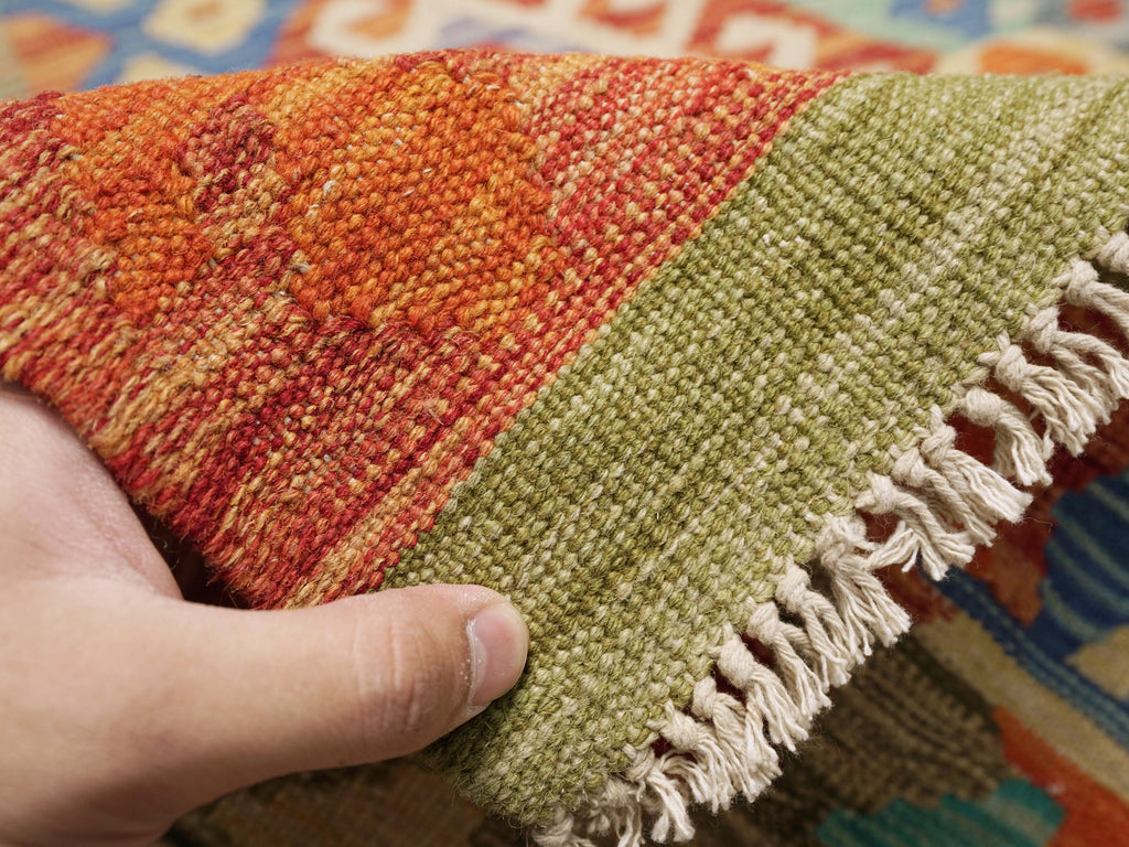 7x10 Ft Orange Kilim Rug - Flat Weaved Tribal Rug