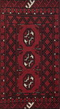 2x3 Ft Red Ersari Rug - Hand Knotted Afghan Wool Rug