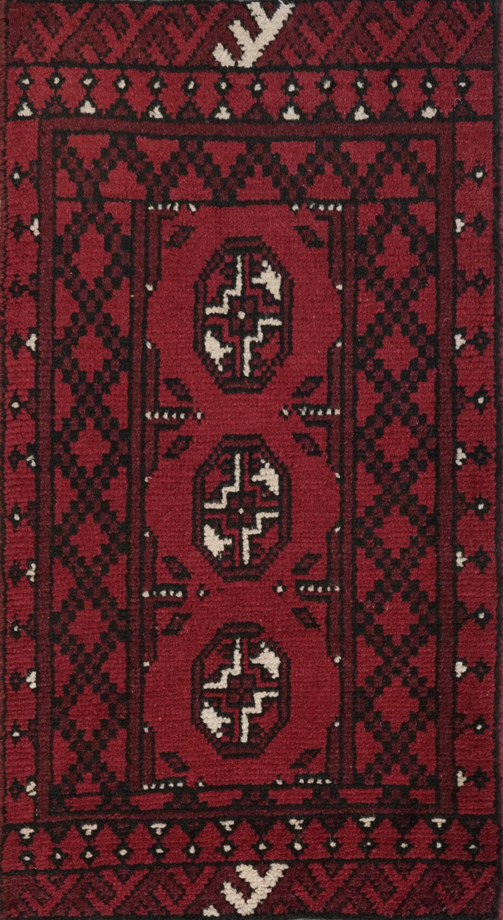 2x3 Ft Red Ersari Rug - Hand Knotted Afghan Wool Rug