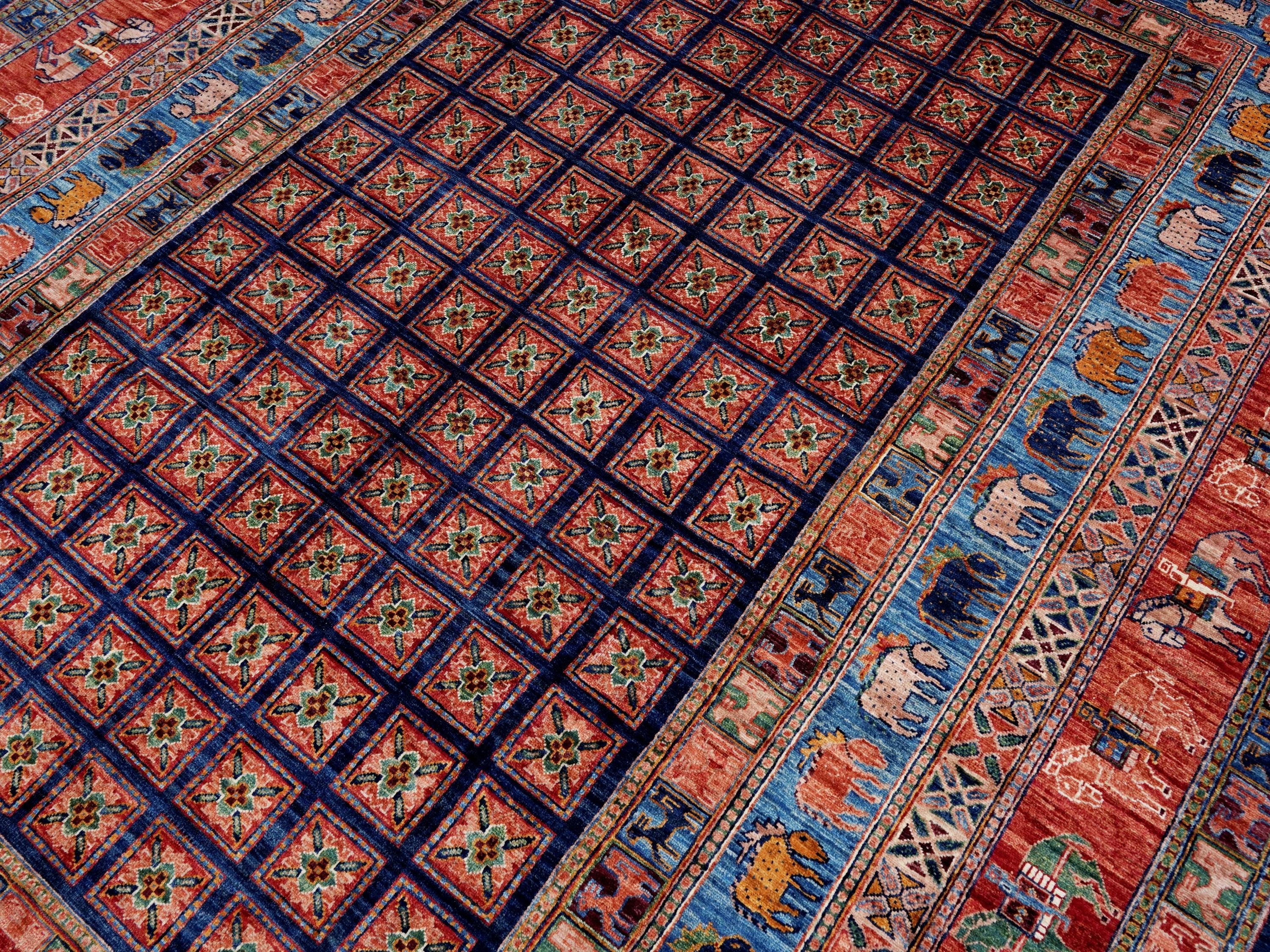 9x12 Ft Red & Blue Pazyryk Rug - Afghan Oriental Area Rug