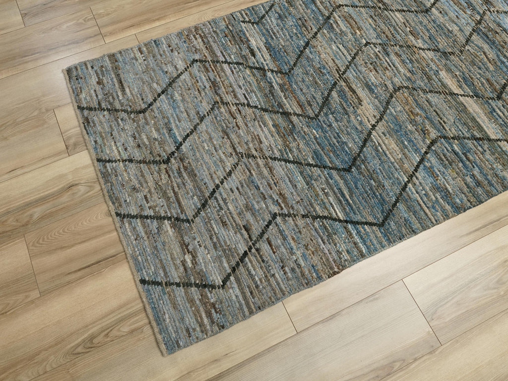 10 Ft Blue Moroccan Runner Rug - Afghan Wool Hallway Rug