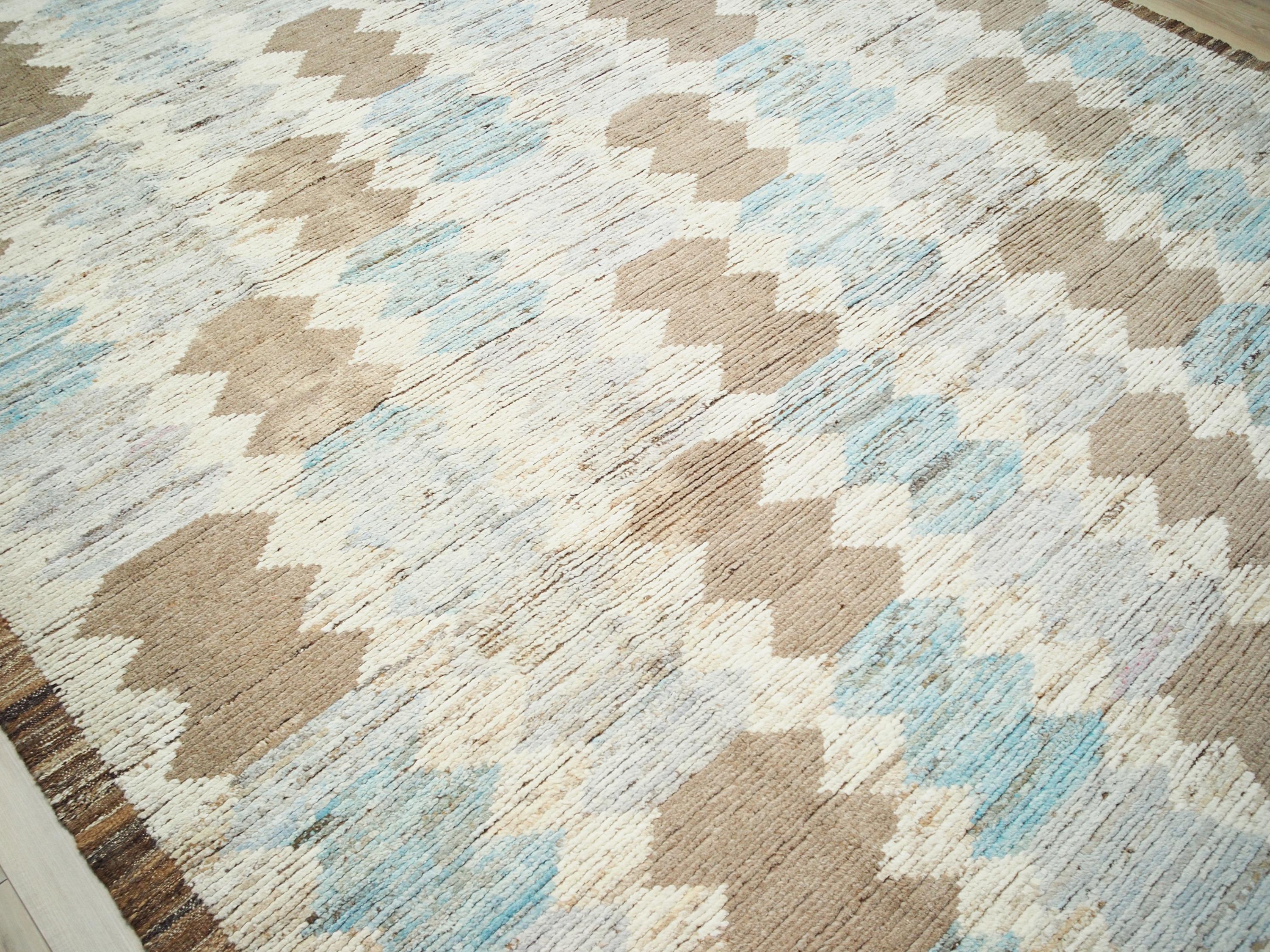 8x10 Ft Brown & Blue Moroccan Rug - Hand Knotted Wool Rug