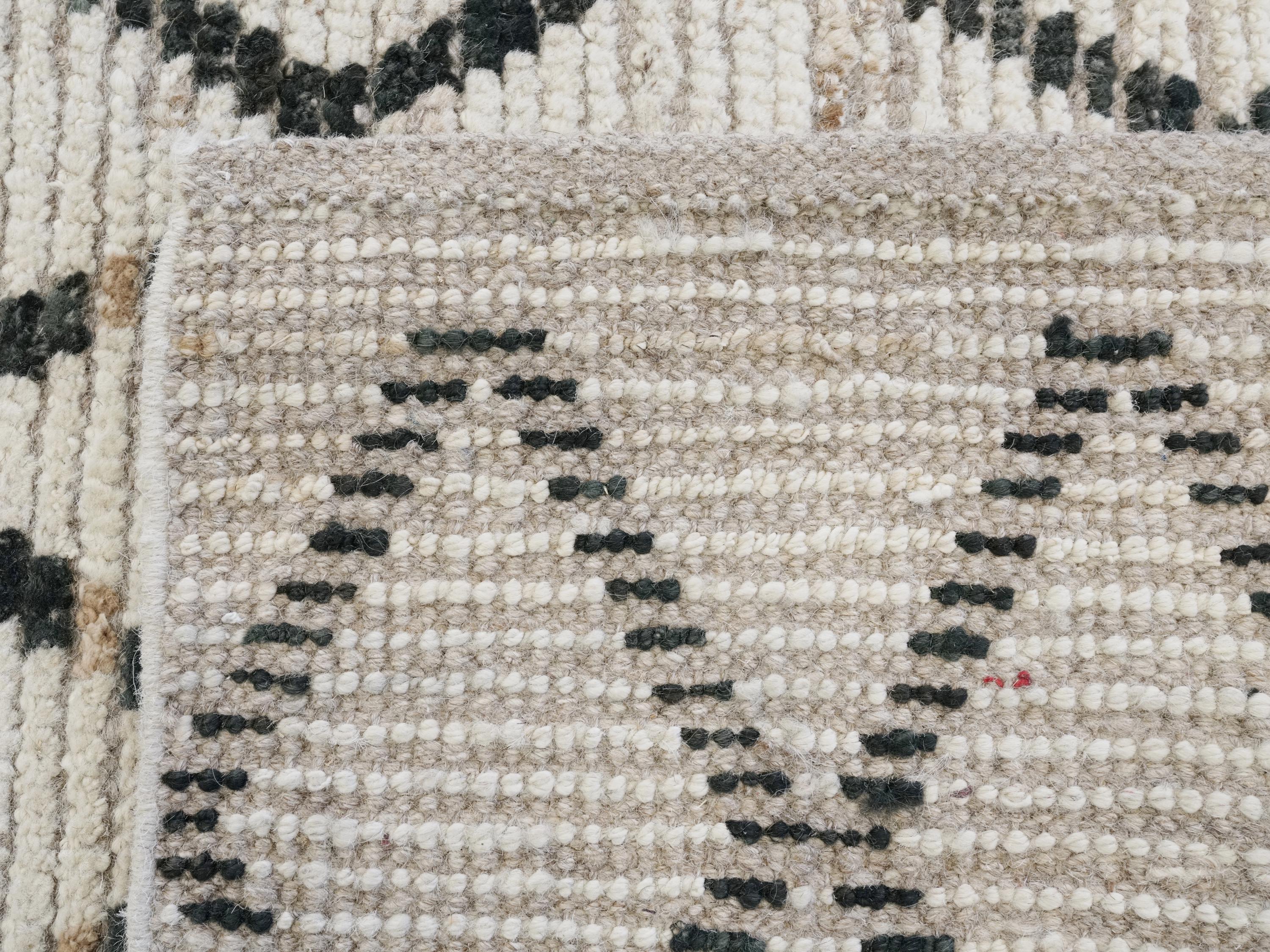 13 Ft Hand Knotted Moroccan Wool Runner Rug - Beige Afghan Rug