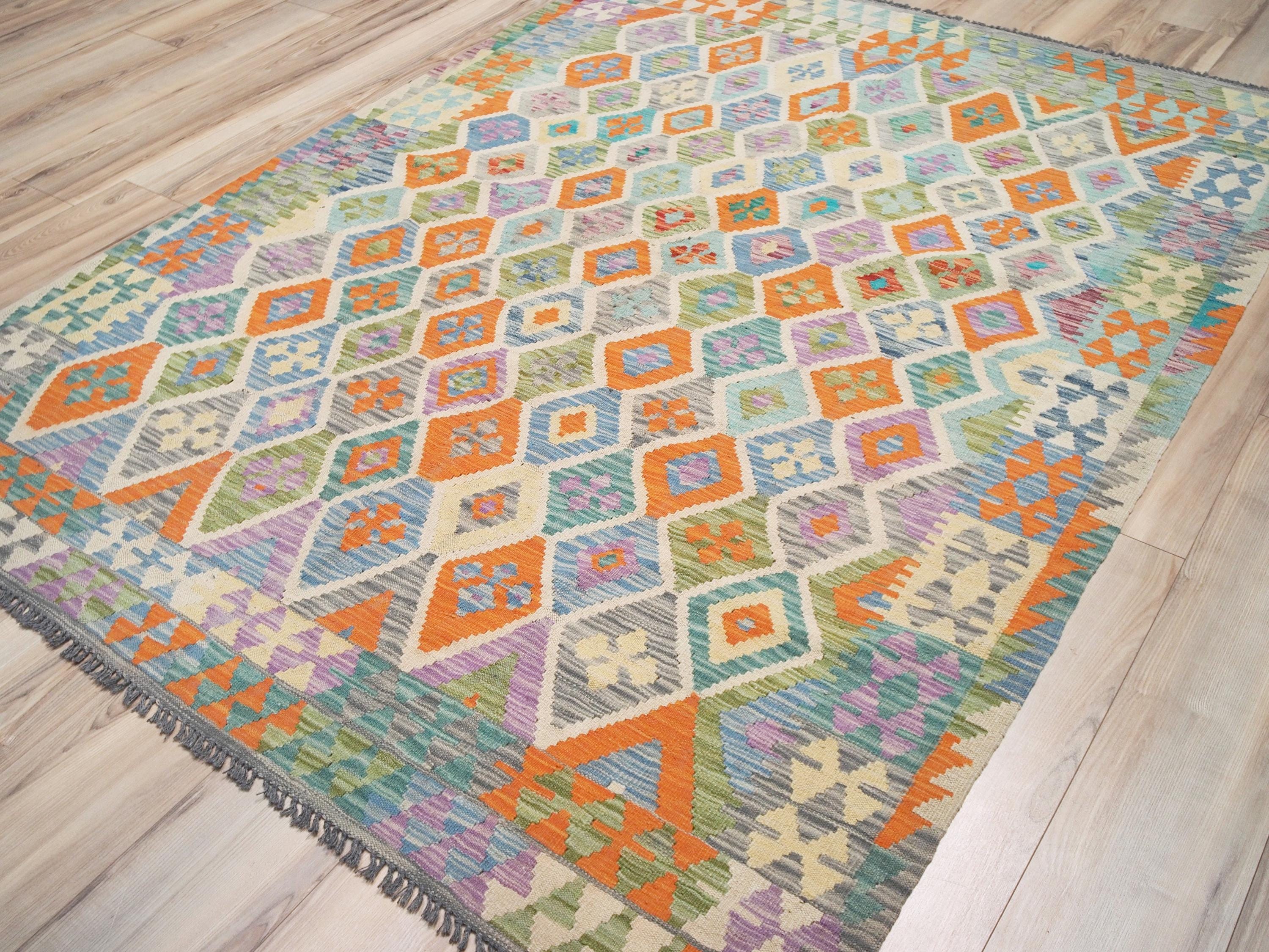 6x8 Ft Maimana Kilim Rug - Flat Weave Wool Rug