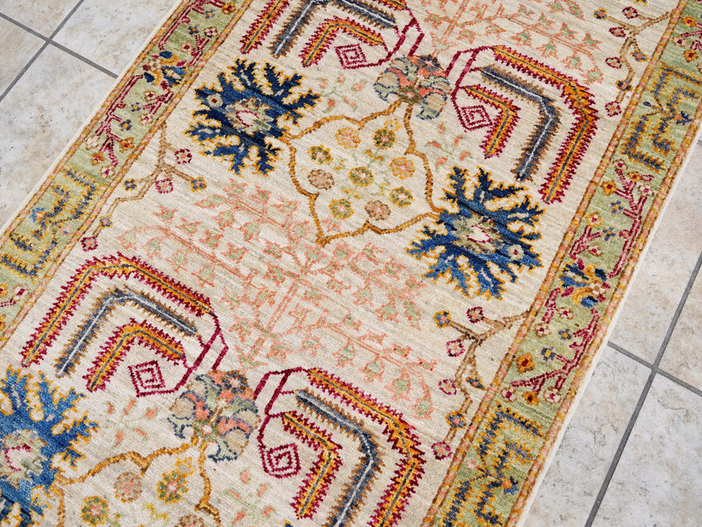 10 Ft Beige Serapi Runner Rug - Hand Knotted Hallway Rug - Persian Design