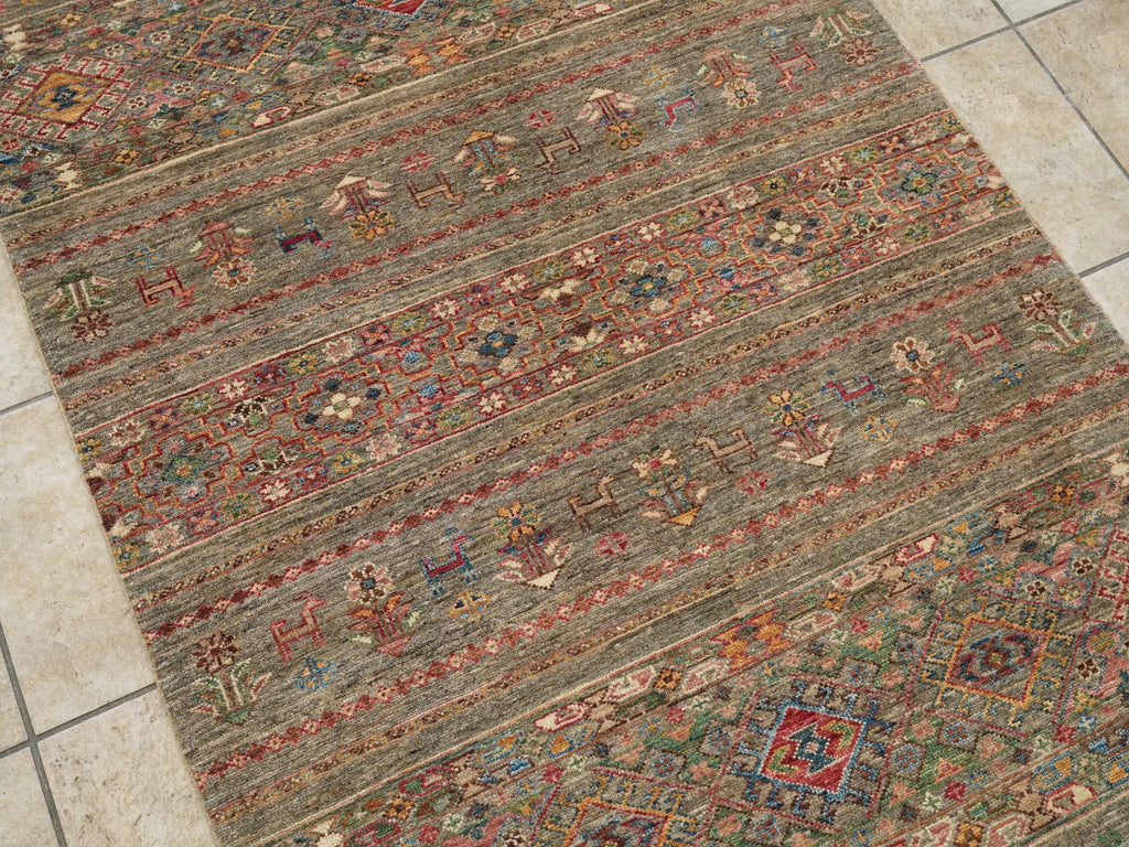 3x5 Ft Hand Knotted Brown Khorjin Rug - Oriental Area Rug