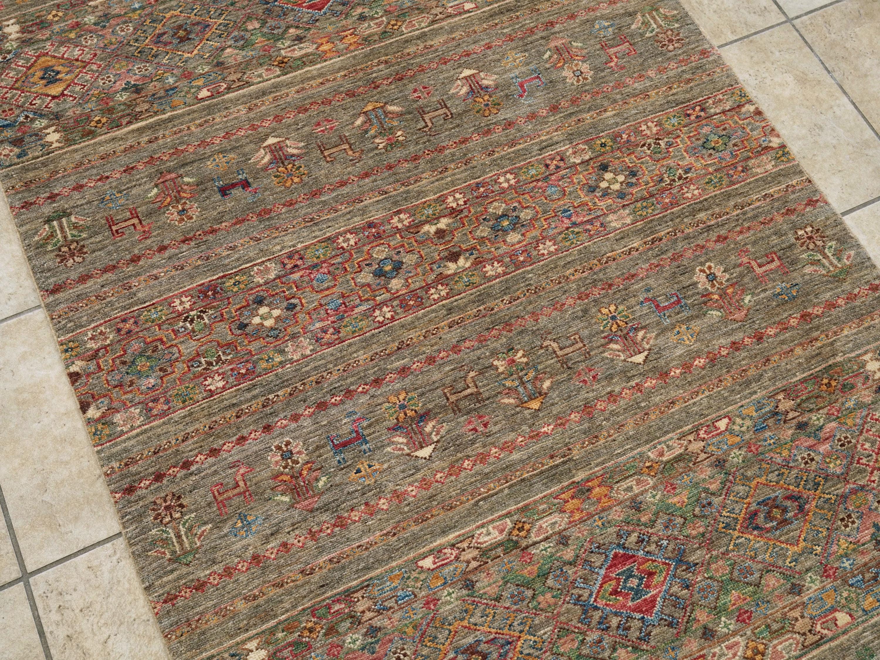 3x5 Ft Hand Knotted Brown Khorjin Rug - Oriental Area Rug