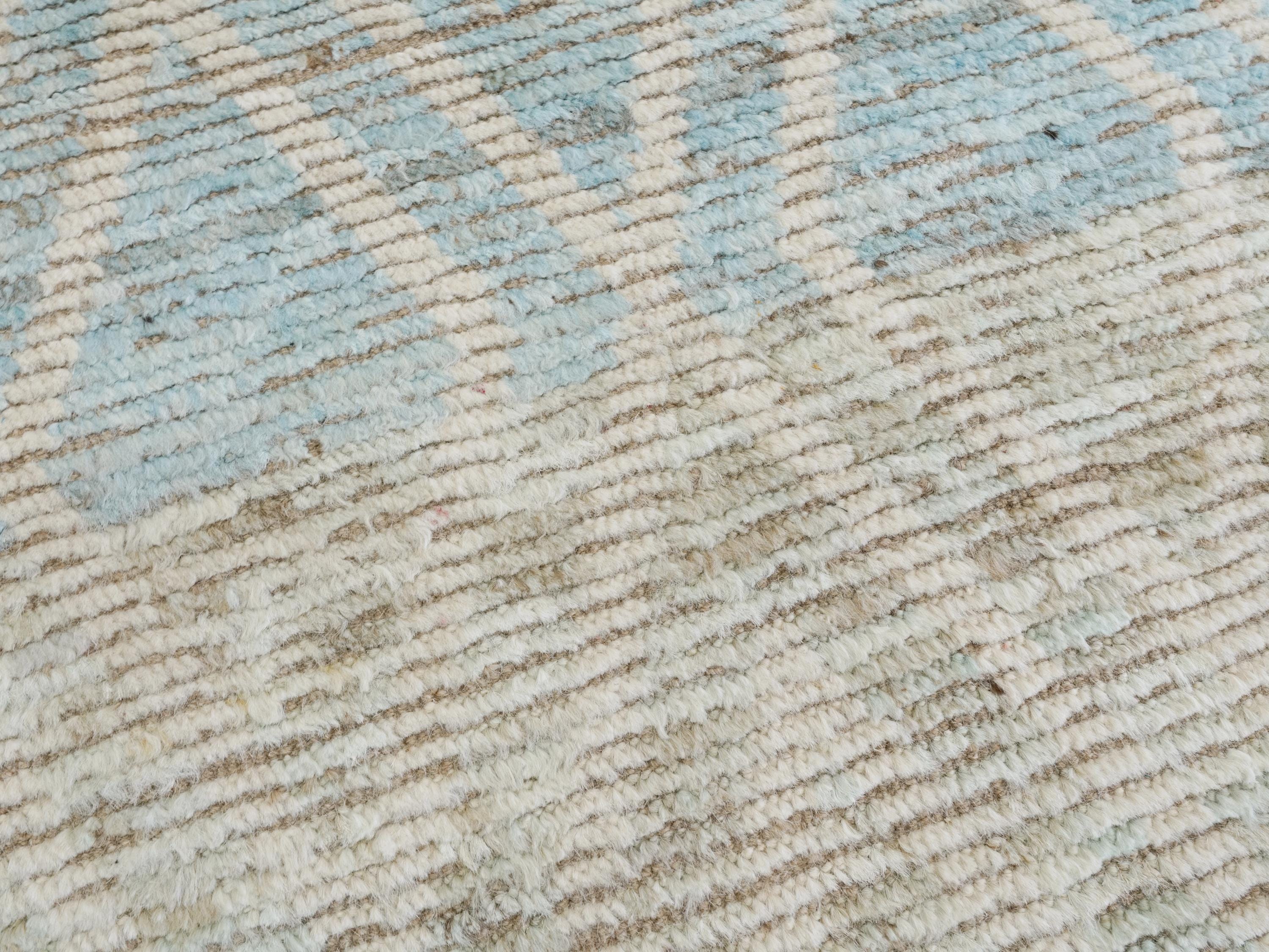 13 Ft Light Blue Moroccan Runner Rug - Hand Knotted Wool Rug