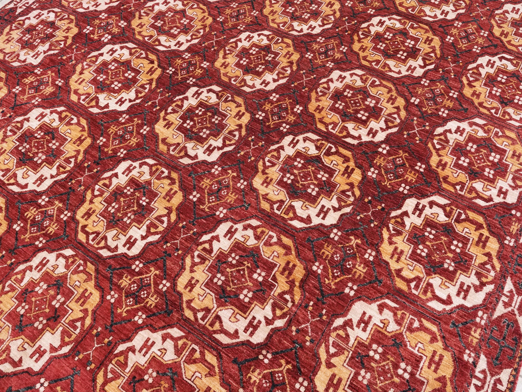 9x12 Ft Red Ersari Rug - Hand Knotted Oriental Rug - Turkmen Design