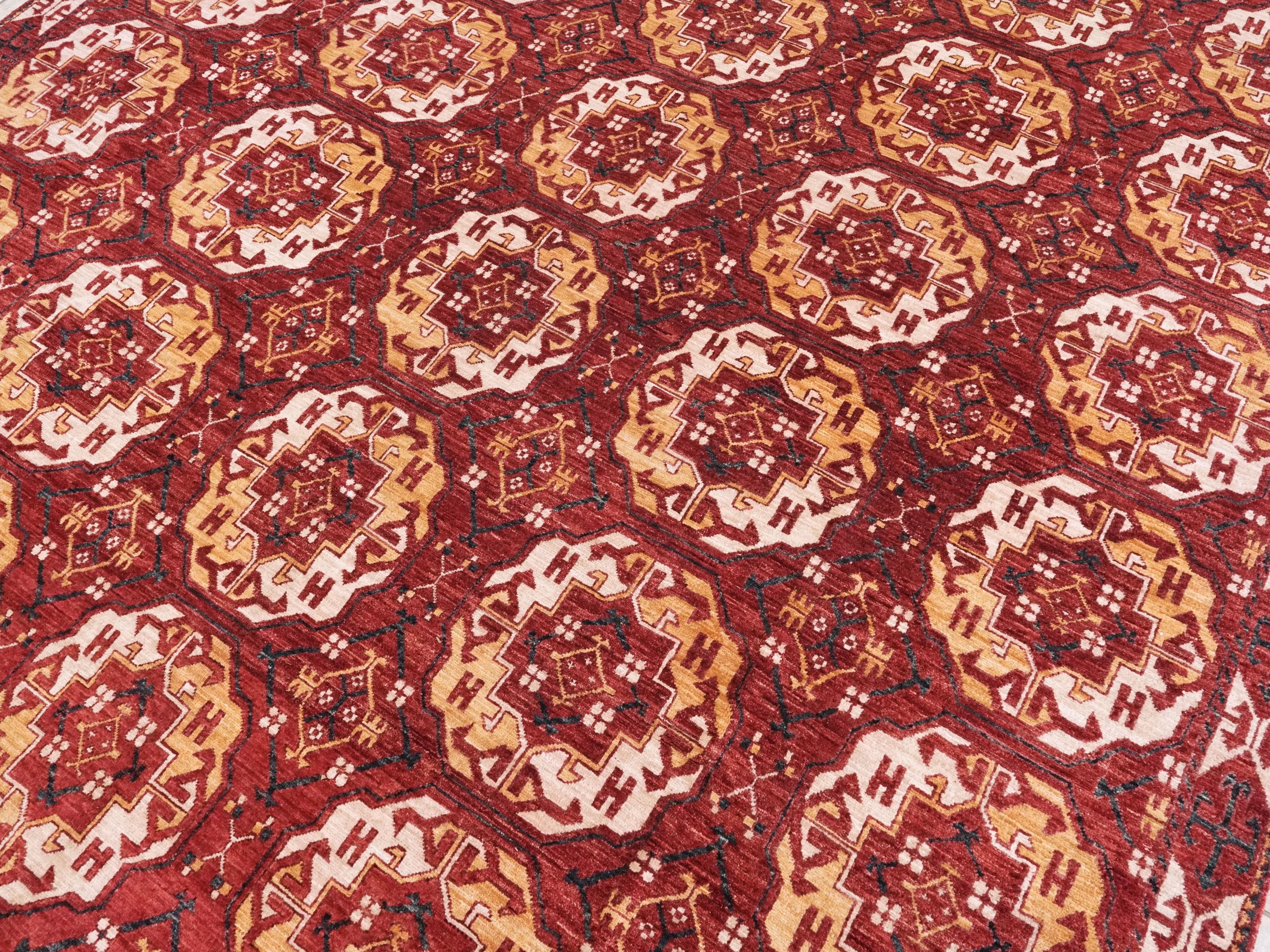 9x12 Ft Red Ersari Rug - Hand Knotted Oriental Rug - Turkmen Design