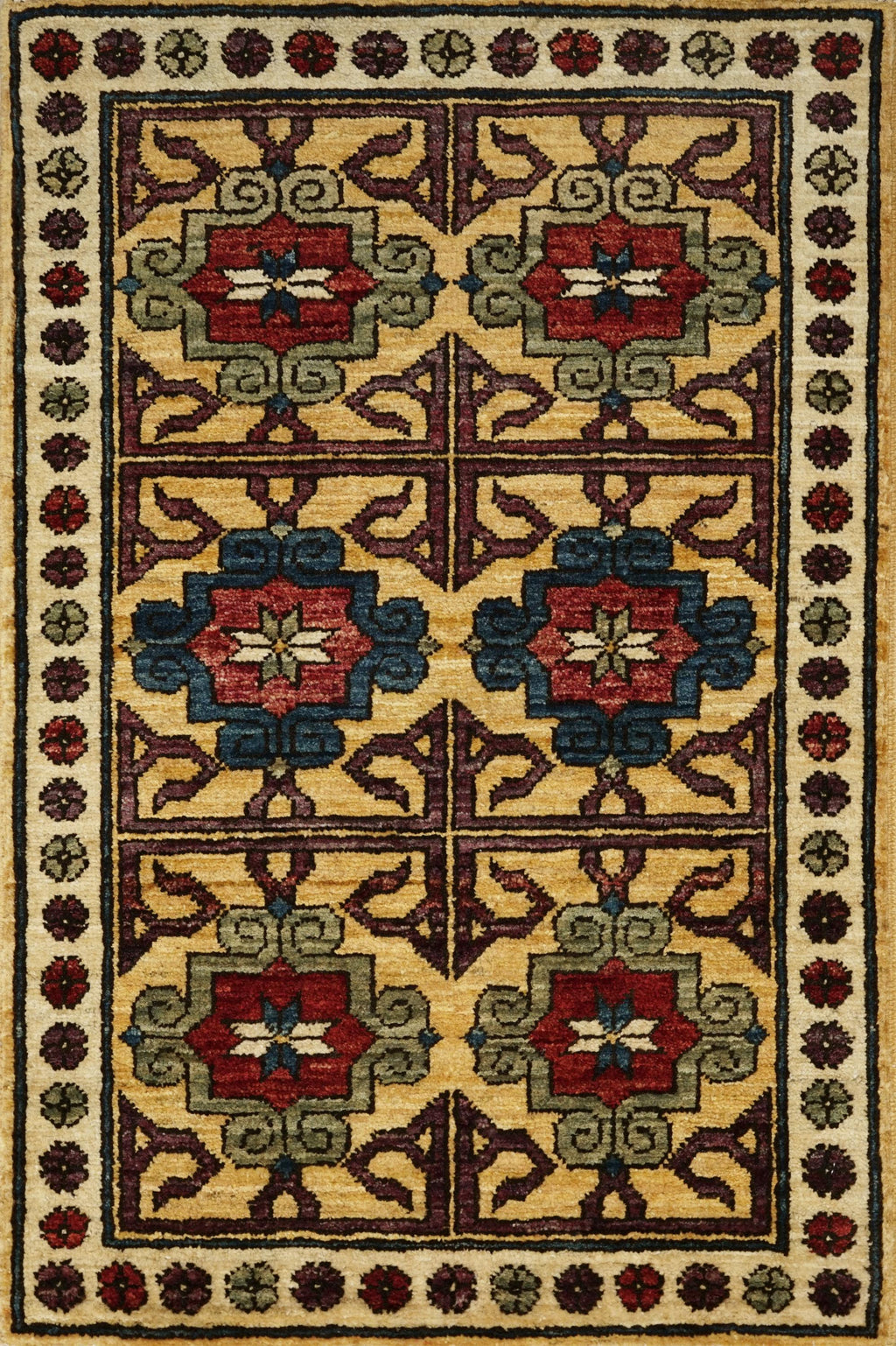 2x3 Ft Yellow Ersari Rug - Afghan Wool Tribal Rug