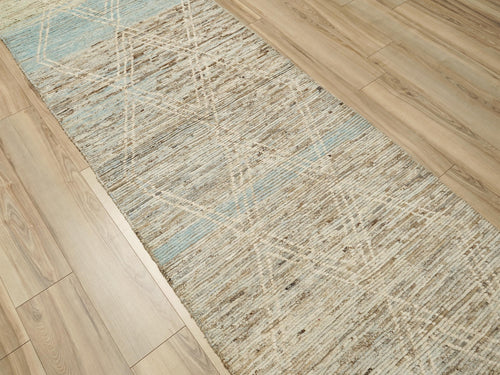 10 Ft Handmade Beige Moroccan Runner Rug - Afghan Wool Rug