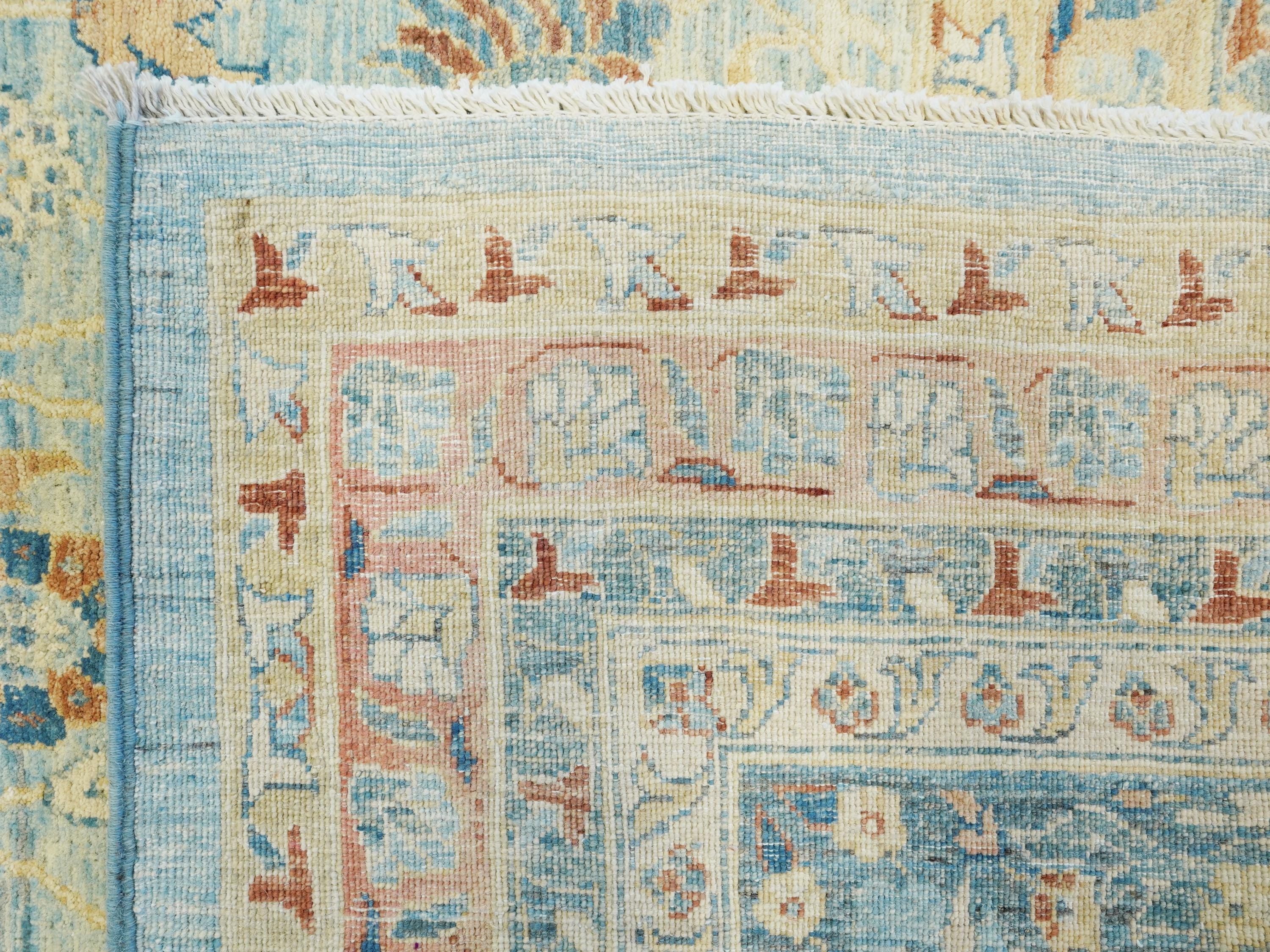 9x13 Ft Light Blue Serapi Rug - Hand Knotted Antique Rug - Persian Design