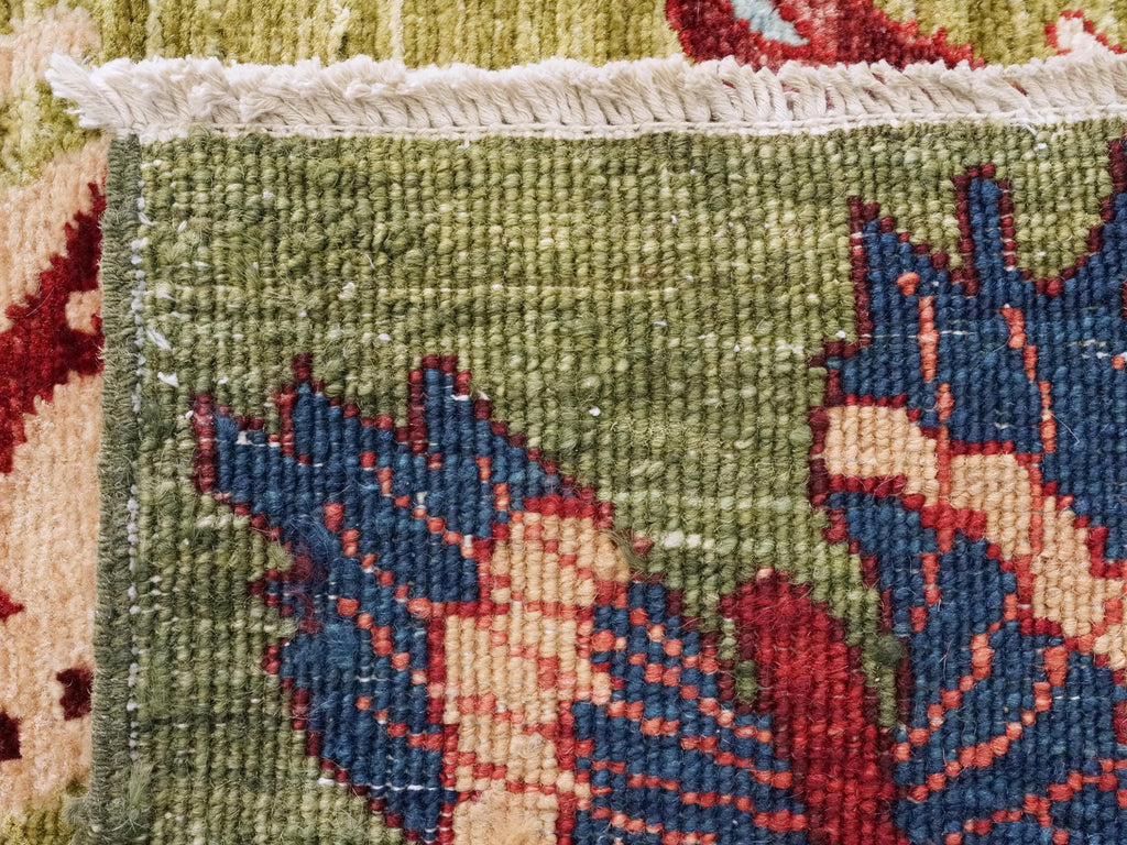 12 Ft Green Butterfly Runner Rug - Afghan Wool Hallway Rug