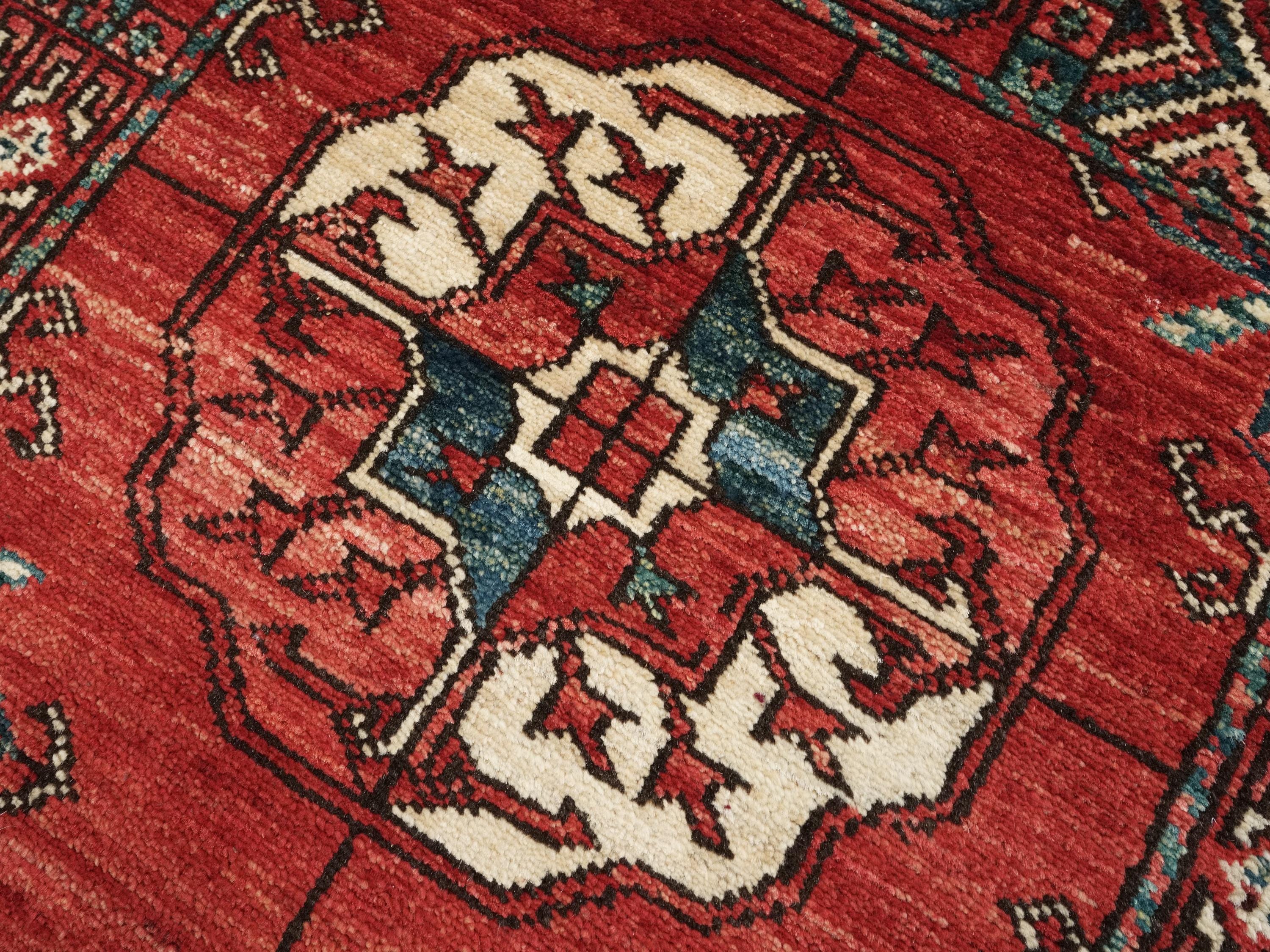 2x3 Ft Red Ersari Rug - Hand-Knotted Turkmen Wool Accent Rug
