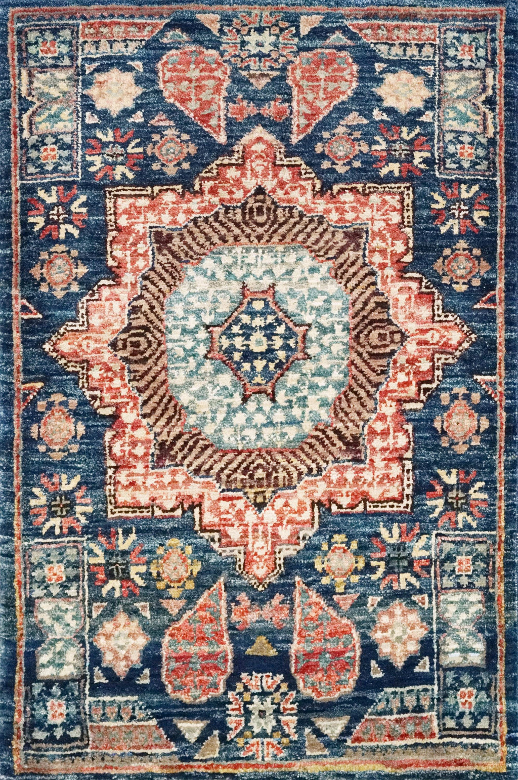 2x3 Ft Hand Knotted Dark Blue Mamluk Rug - Oriental Accent Rug