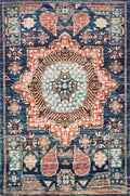 2x3 Ft Hand Knotted Dark Blue Mamluk Rug - Oriental Accent Rug