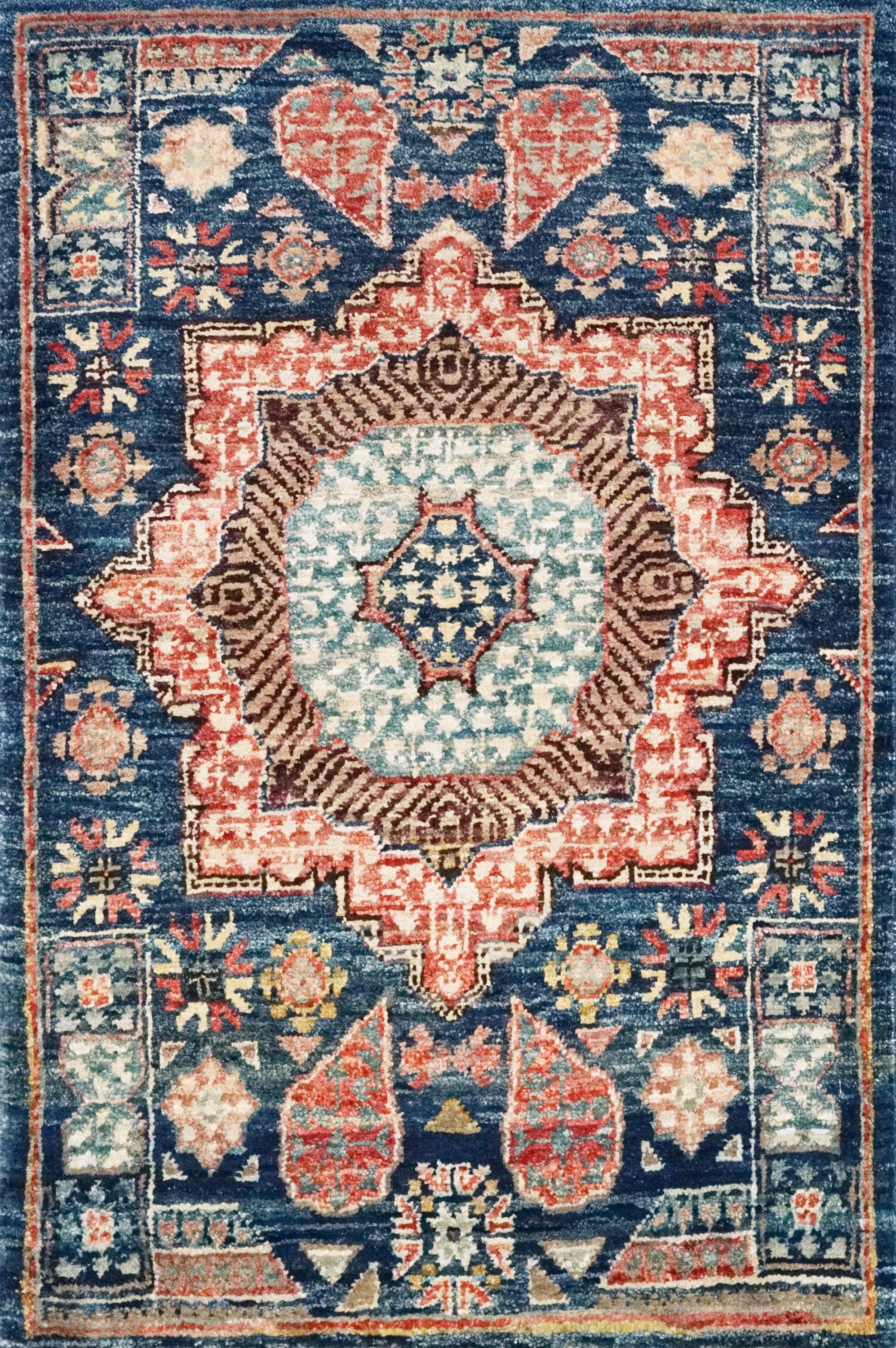 2x3 Ft Hand Knotted Dark Blue Mamluk Rug - Oriental Accent Rug