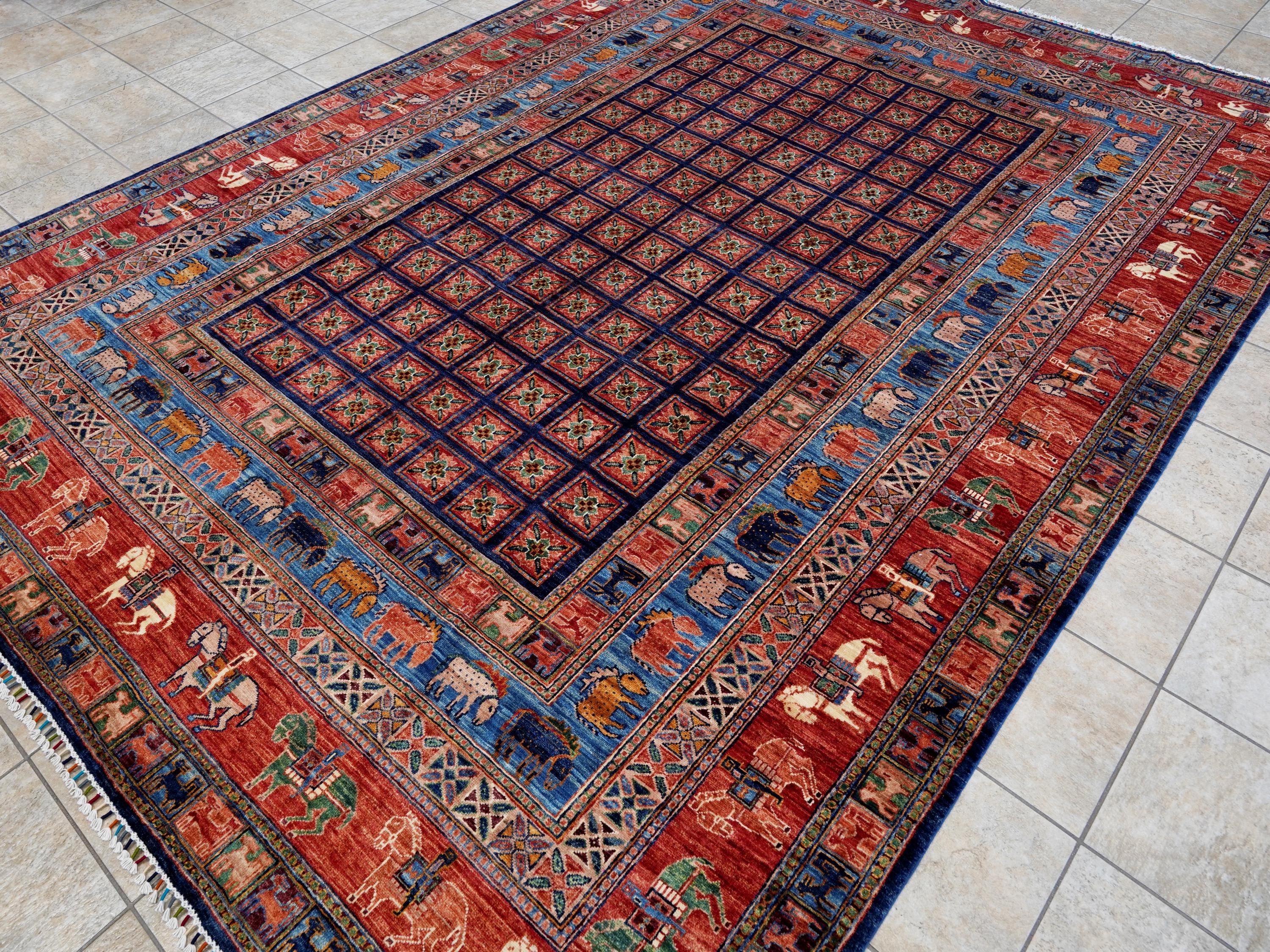 9x12 Ft Red & Blue Pazyryk Rug - Afghan Oriental Area Rug