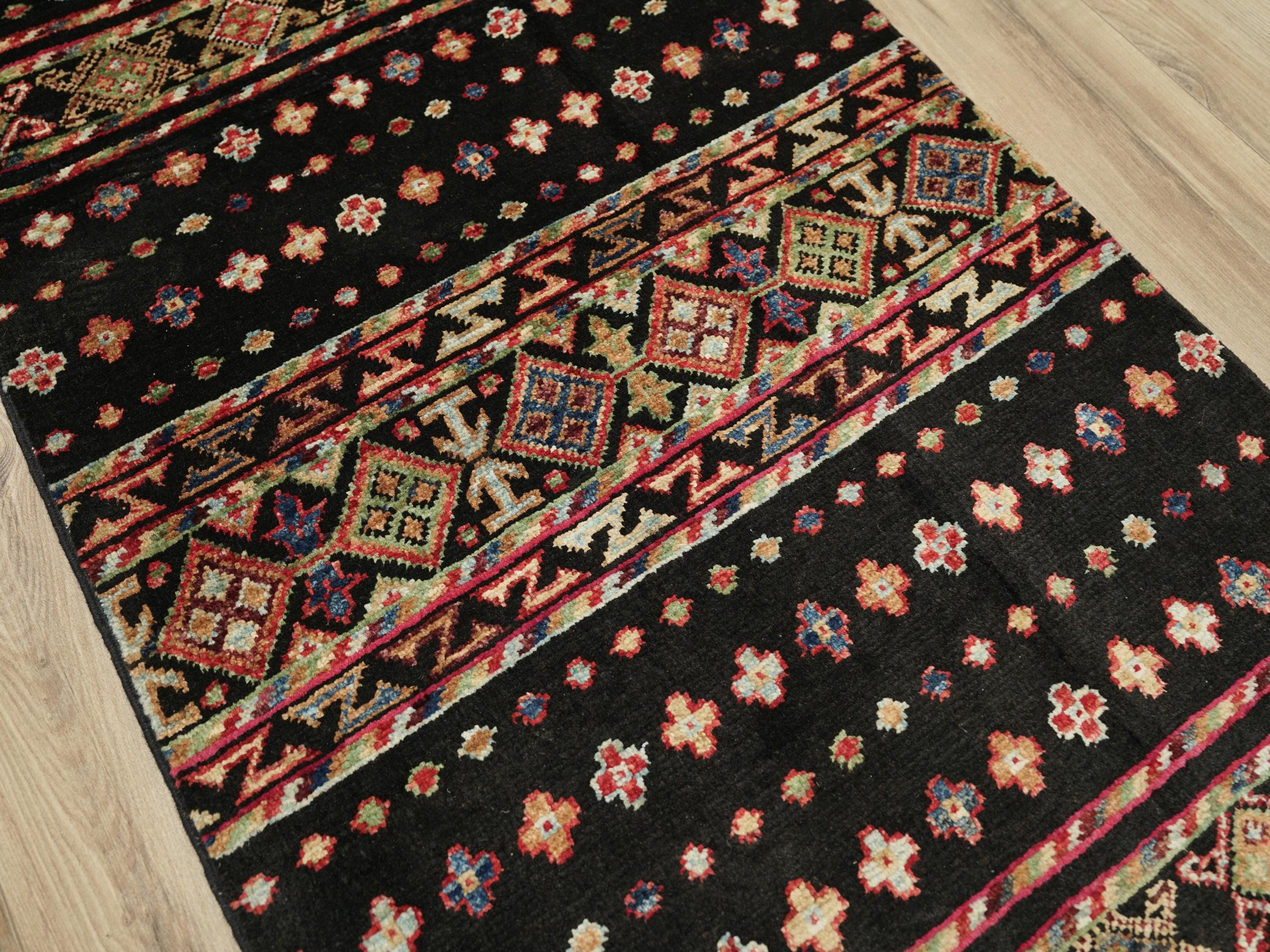 2x3 Ft Black Khorjin Rug - Afghan Handmade Area Rug