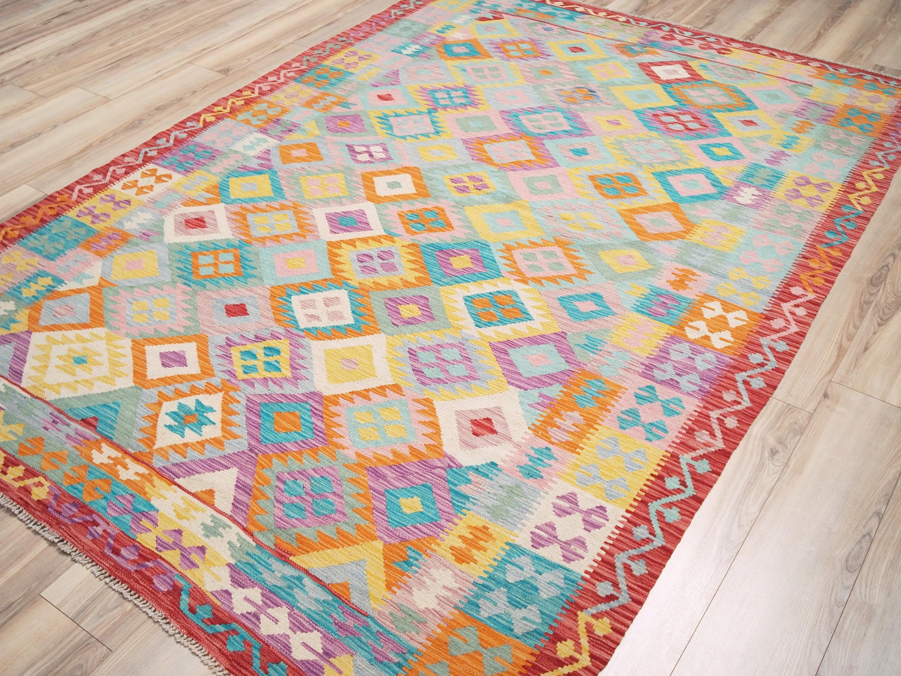 7x10 Ft Maimana Kilim Rug - Afghan Tribal Flat Weave