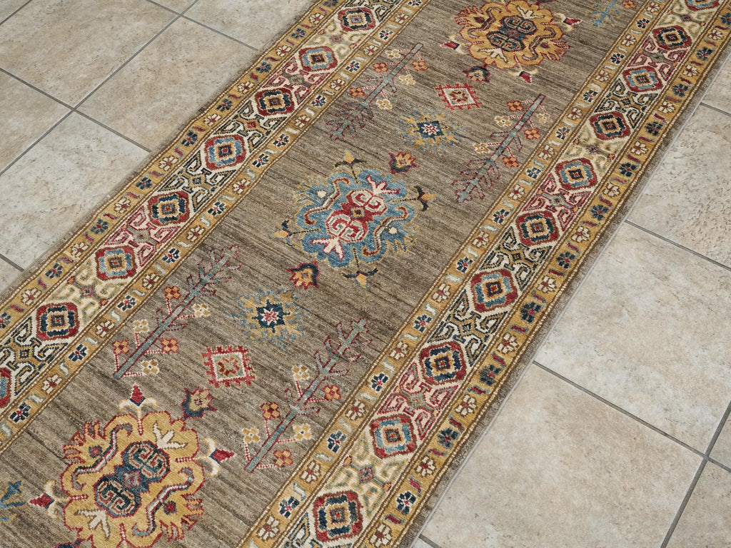 13 Ft Beige Kazak Runner Rug - Hand Knotted Wool Rug