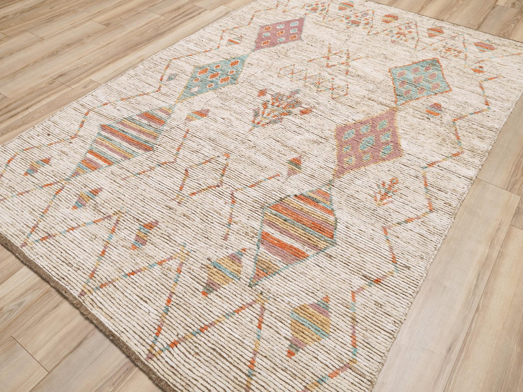 6x9 Ft Handmade Beige Moroccan Rug - Afghan Wool Rug