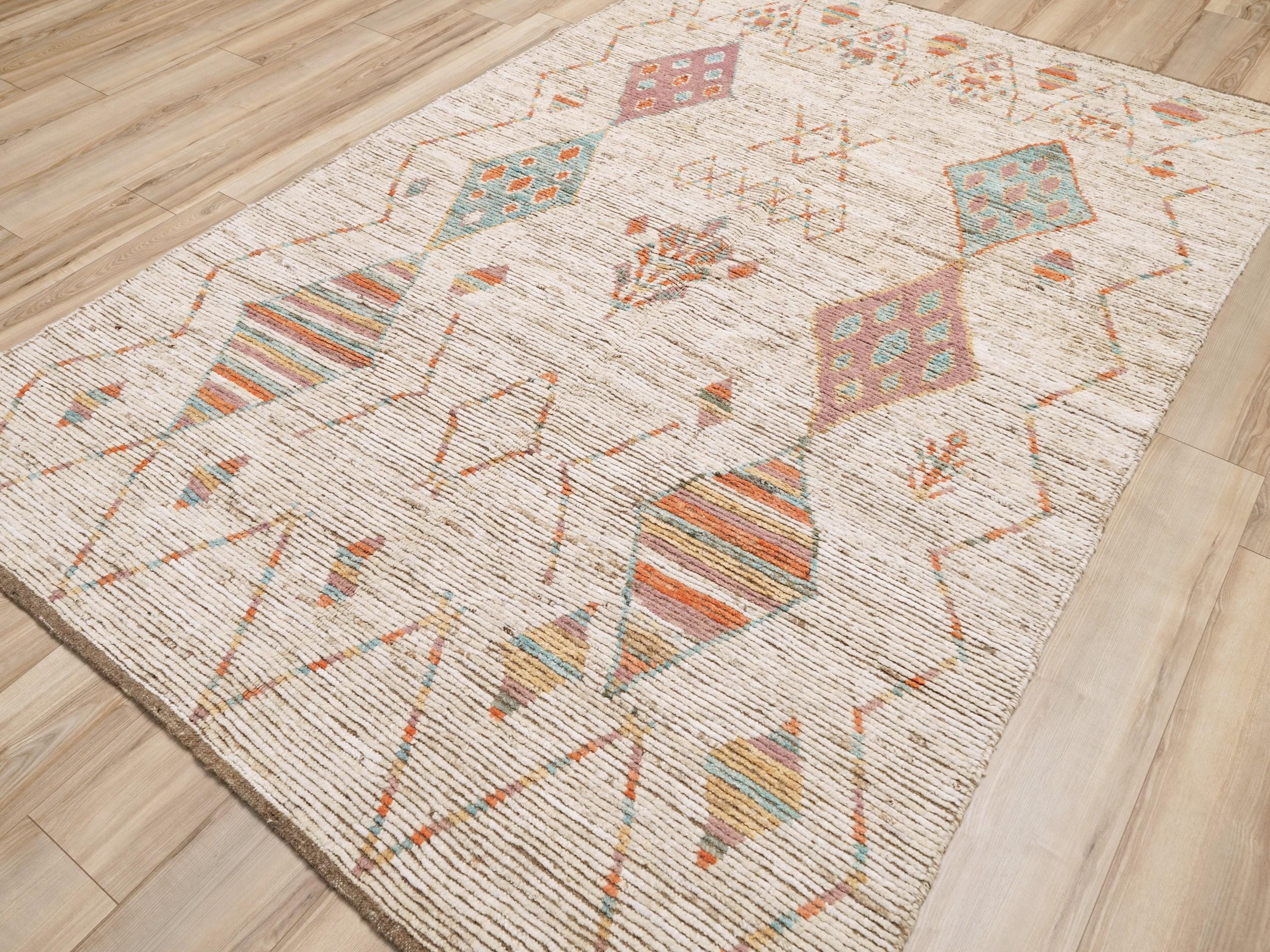 6x9 Ft Handmade Beige Moroccan Rug - Afghan Wool Rug