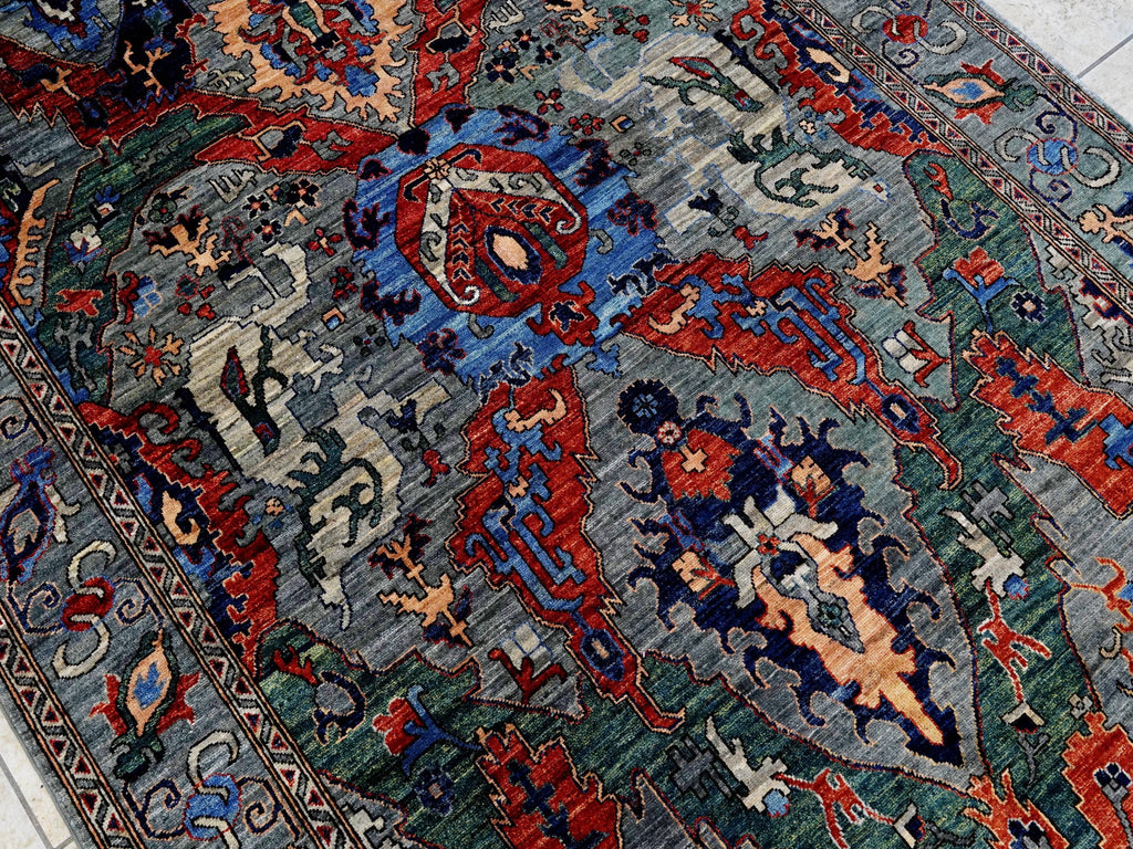 6x9 Ft Dark Gray Serapi Rug - Traditional Persian Style Wool Rug